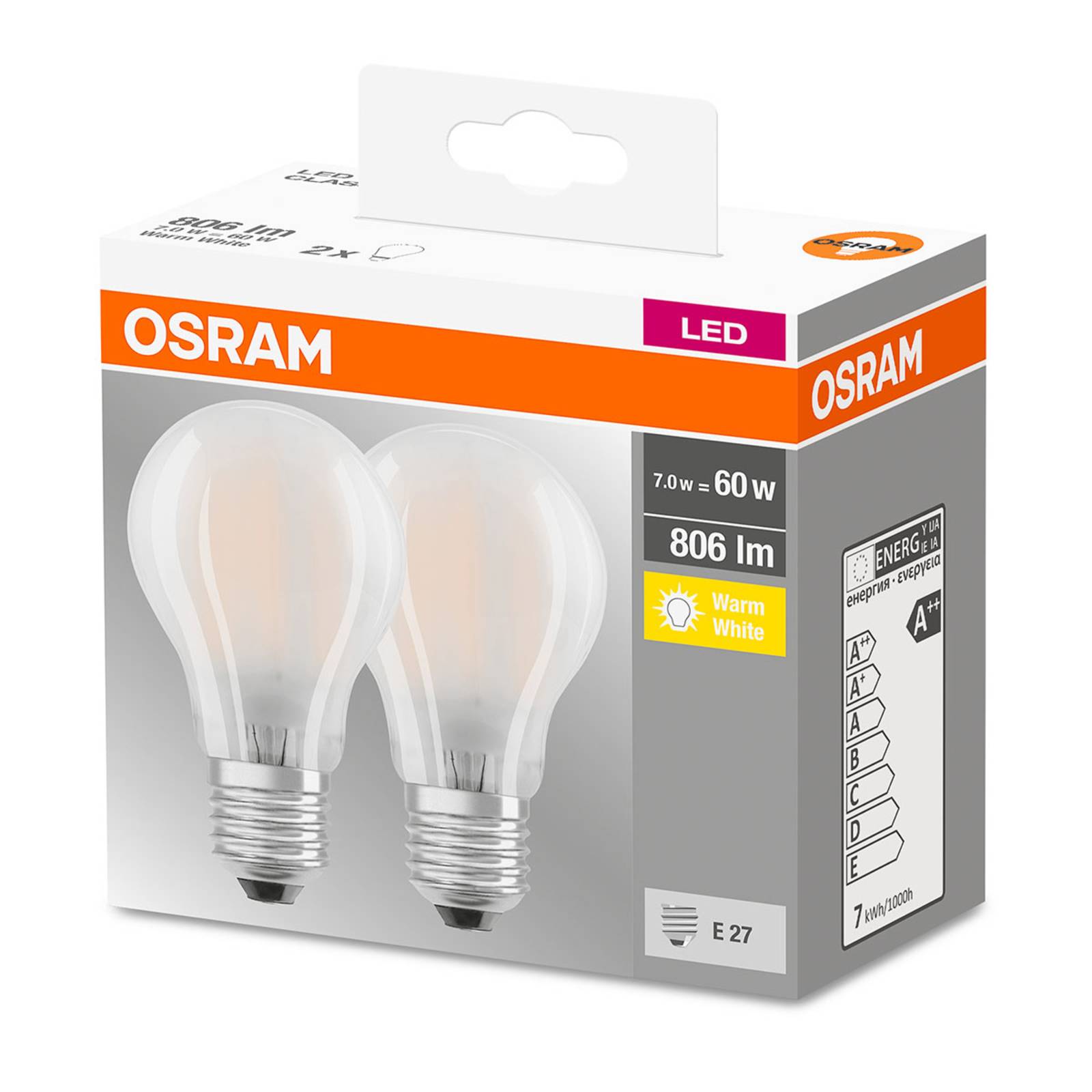 OSRAM Ampoule LED E27 6,5 W 827 mat x2