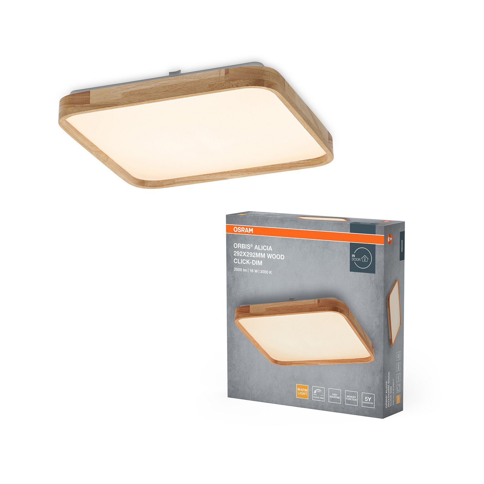 Φωτιστικό οροφής LED OSRAM ORBIS ALICIA, 29 x 29 εκ., ξύλινο, clickdim Φωτιστικό οροφής LED OSRAM ORBIS ALICIA, 29 x 29 εκ., ξύλινο, clickdim