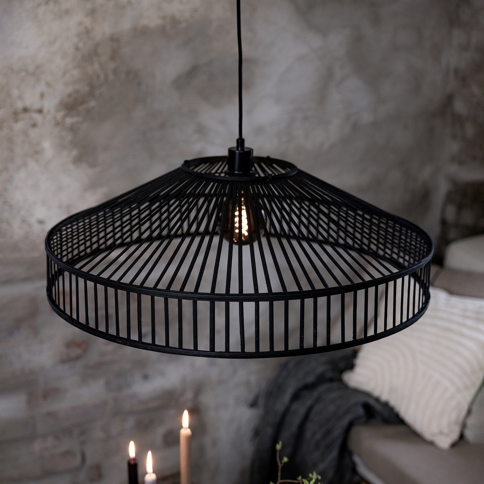 Markslöjd Lampă suspendată Tapa priză negru bambus Ø 70 cm - Camera de zi / sufragerie - Bamboo