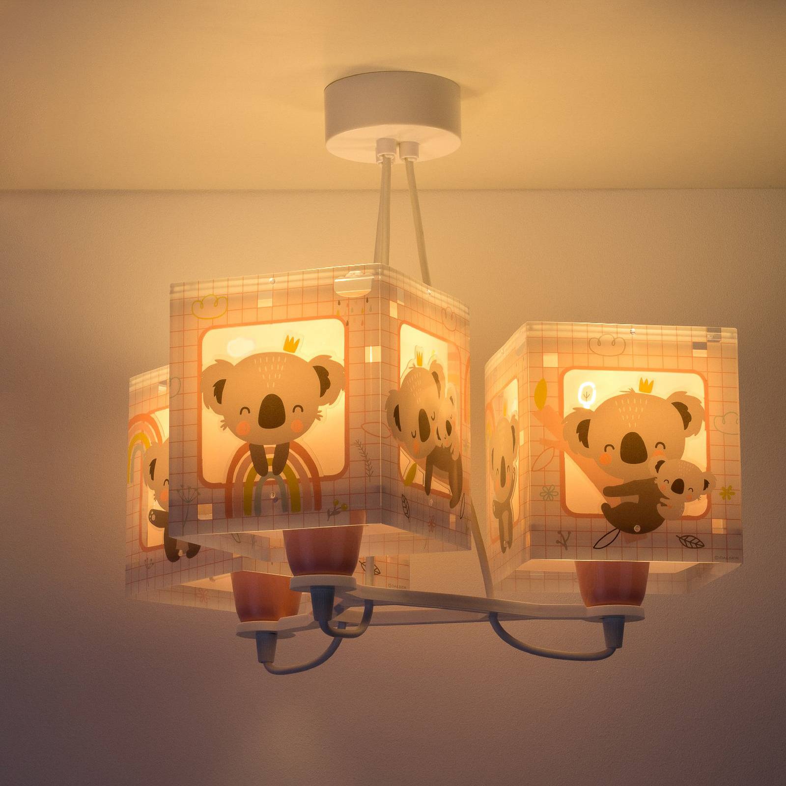 E-shop Detská závesná lampa Koala, 3 svetlá, ružová