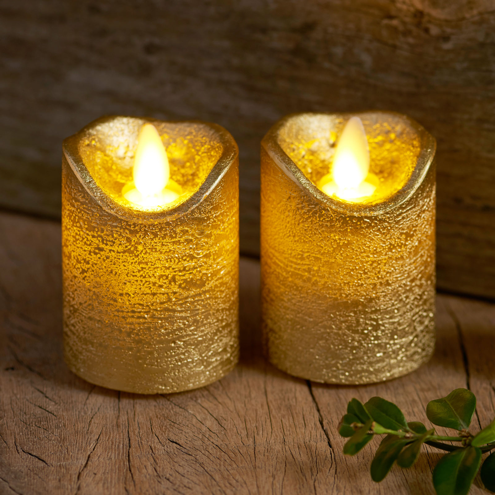 Sirius Sara Mini LED candle, 2, gold, Ø 5cm, height 7cm, wax, H: 7 cm