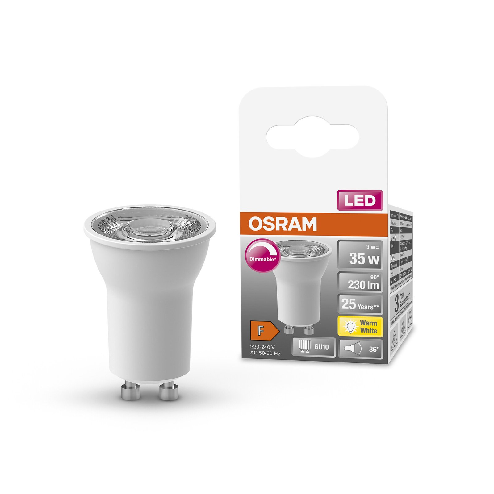 Reflektor LED OSRAM GU10, PAR11, 3 W, 2700 K, 36°, ściemniany