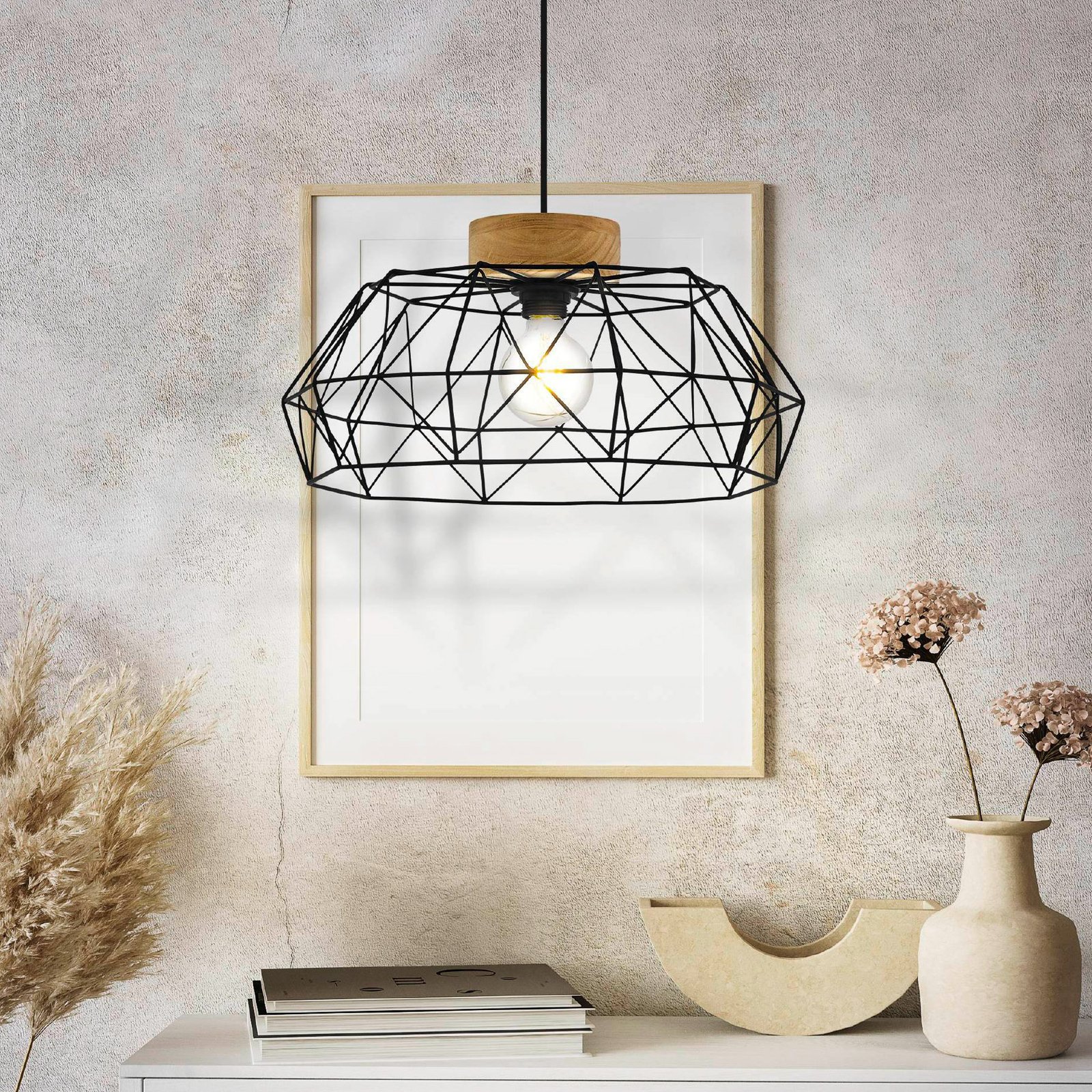Padstowith hanging light, cage, wooden detail