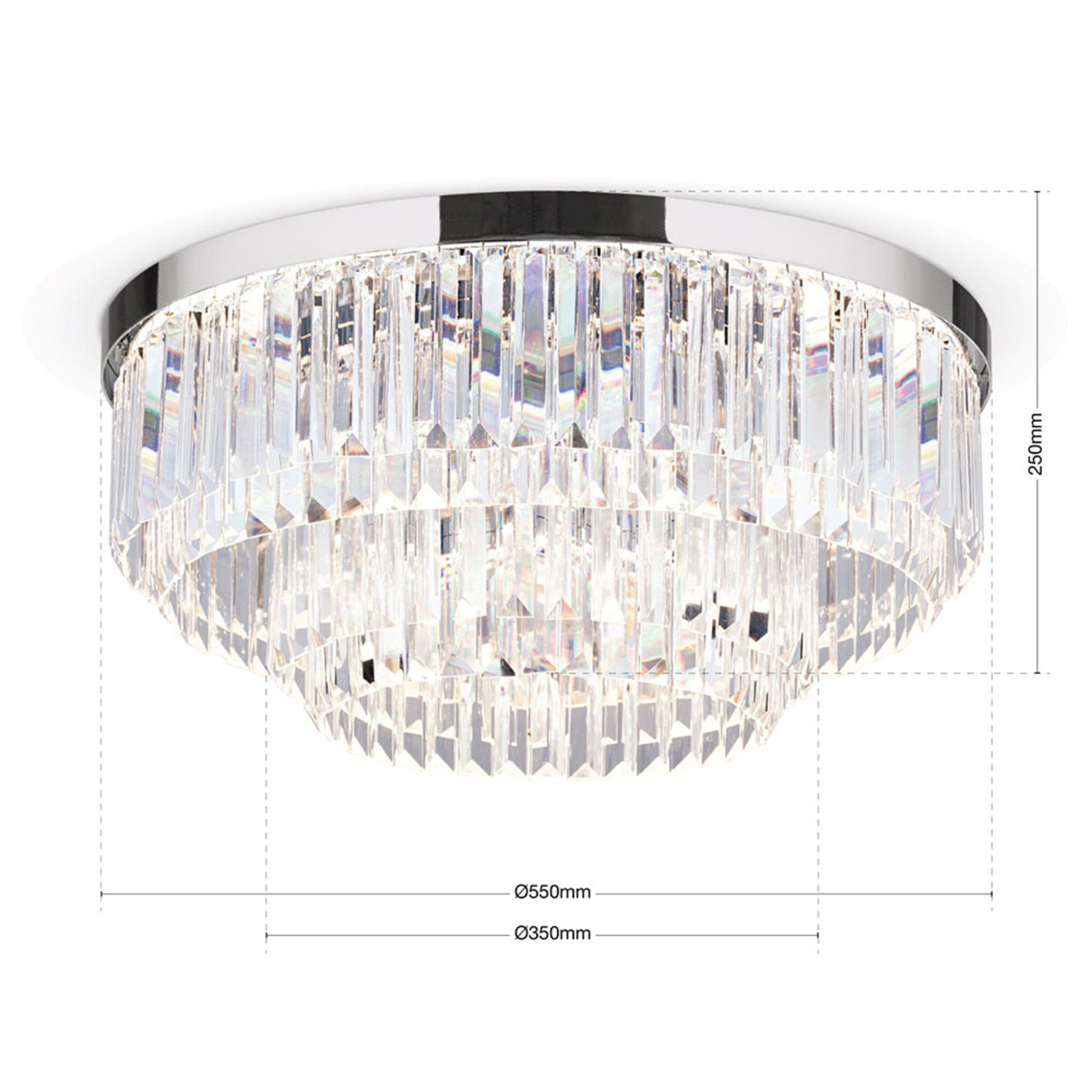 Prism LED ceiling light, chrome, Ø 55 cm