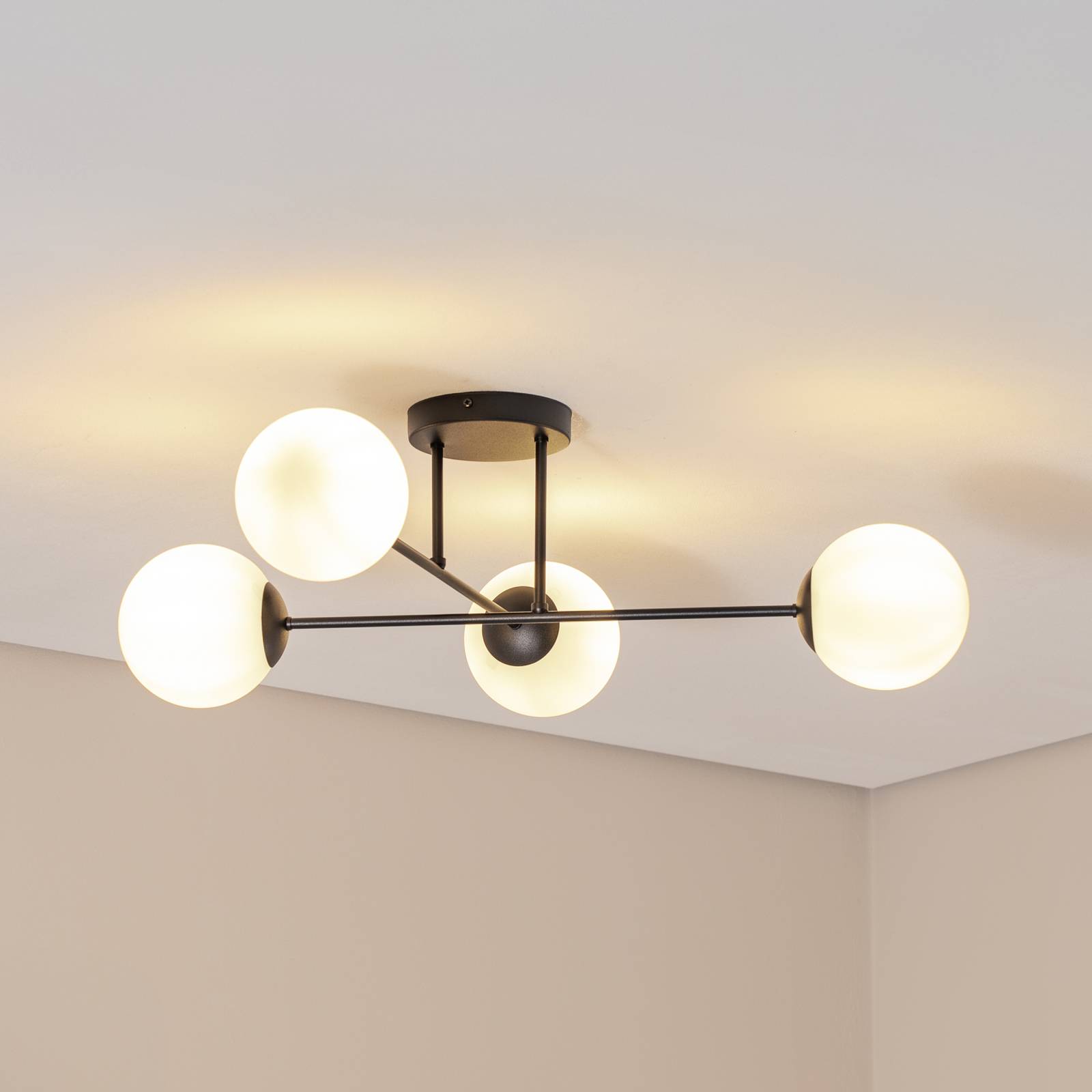 Deckenlampe Glassy, 4-flg., gekreuzt, schwarz/opal günstig online kaufen