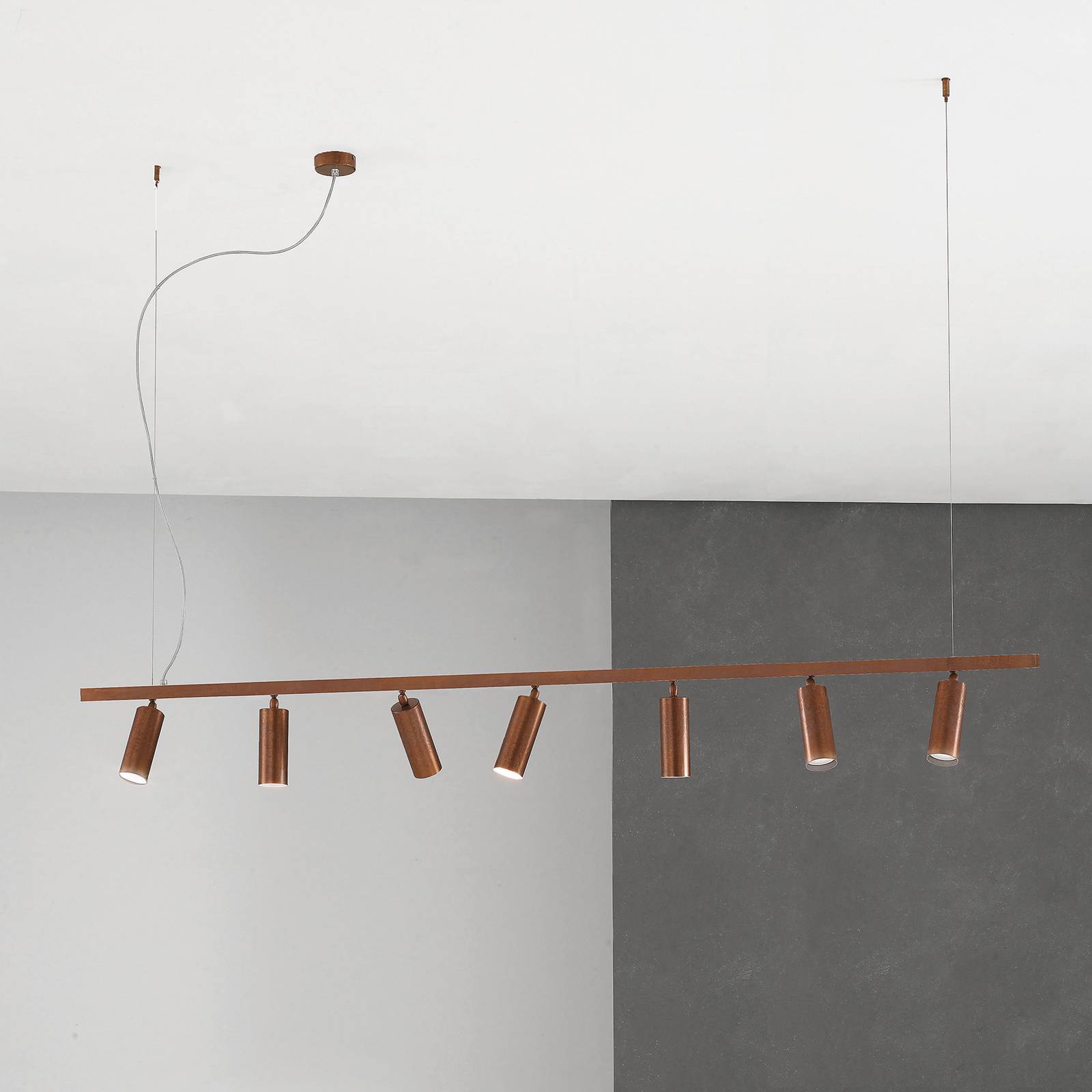 Cremasco Suspension 7533, bois bruni, à 7 lampes, GU10