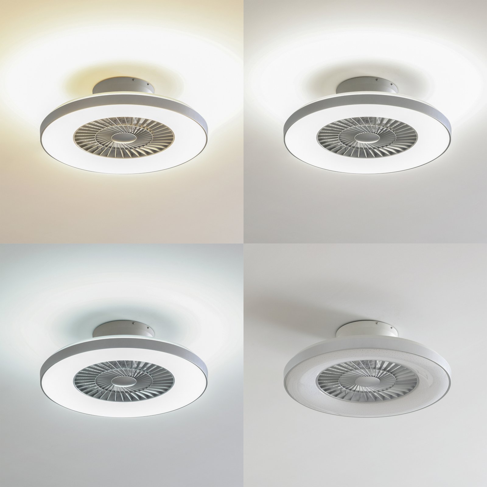 Lindby Smart LED griestu ventilators Paavo, sudraba krāsā, kluss, Tuya