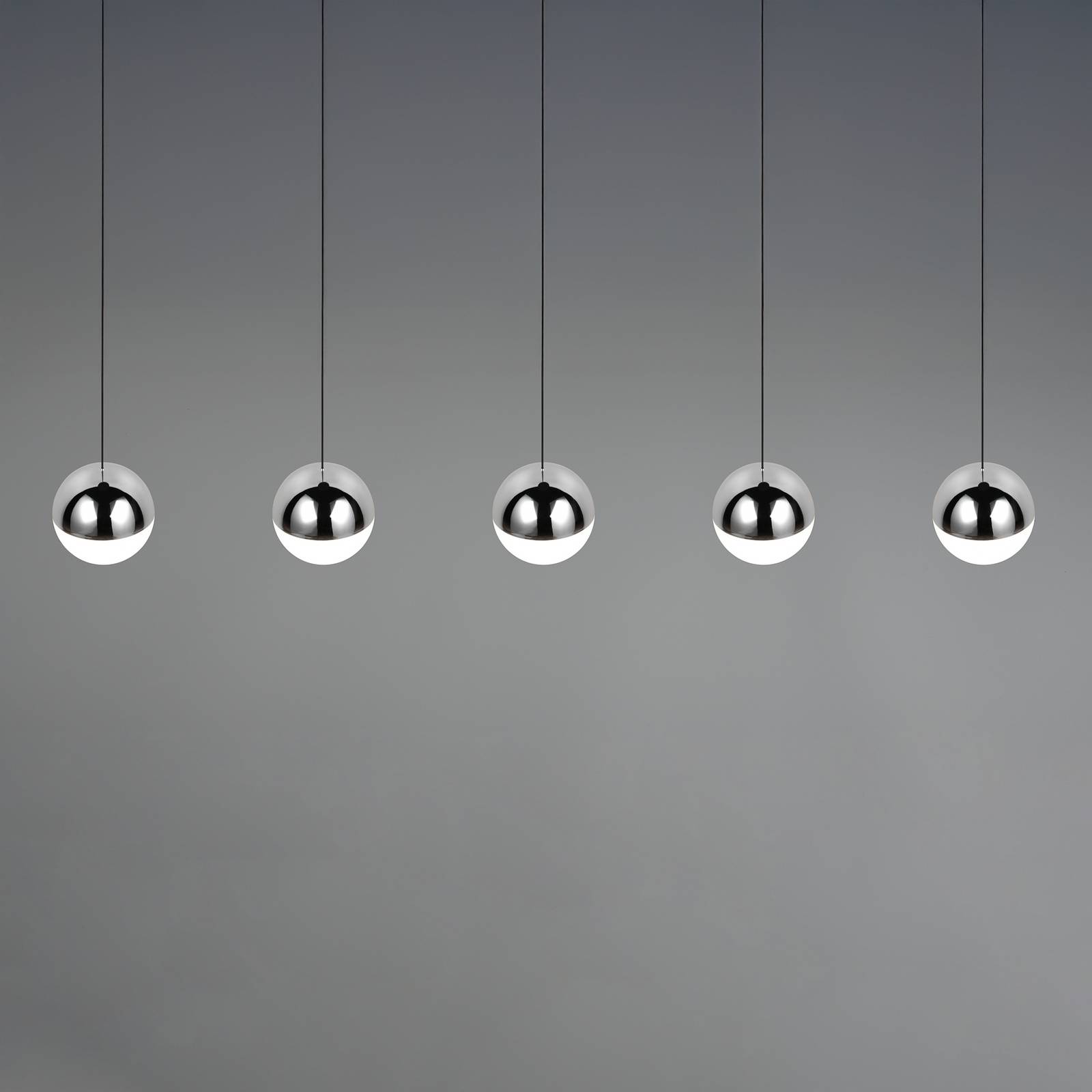 Reality Leuchten LED hanglamp Senta, chroom, lengte 114 cm, 4.000 K, 5-lamps.
