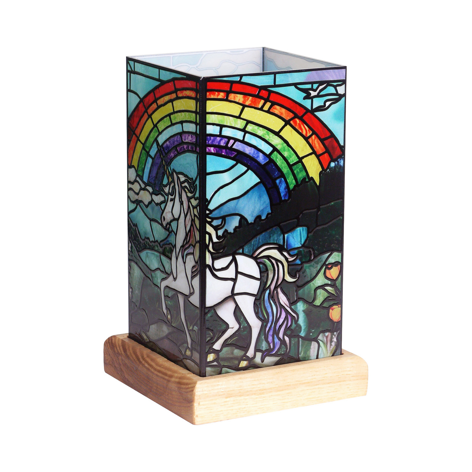 Wagner Life LED namizna svetilka ART Light Unicorn, leseni podstavek, barvni akril - Dnevna soba / jedilnica - barvno, svetlo leseno - Plastika