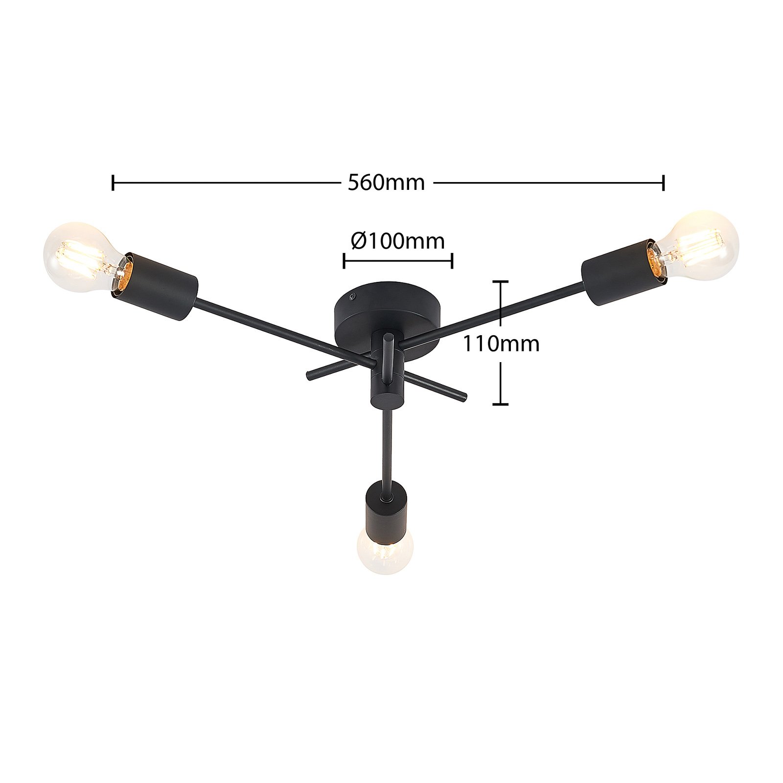 Cerros 3 Ceiling Lamp Black - Lindby