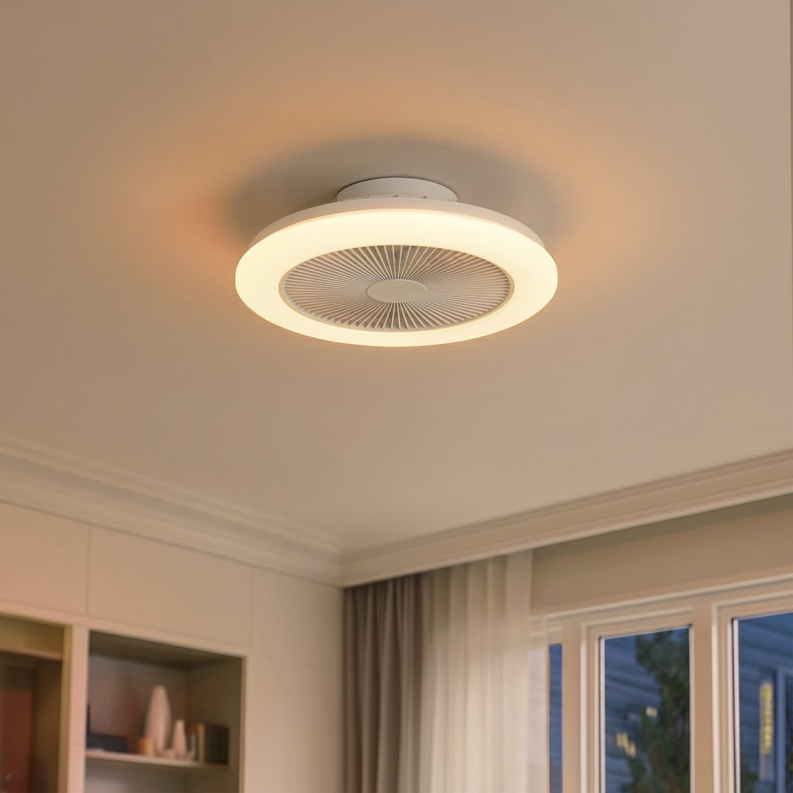 Vedin LED-kattotuuletin, halkaisija 45 cm, RGBW, himmennettävä, valkoinen, DC - Vedin LED-kattotuuletin, halkaisija 45 cm, RGBW, himmennettävä, valkoinen, DC -