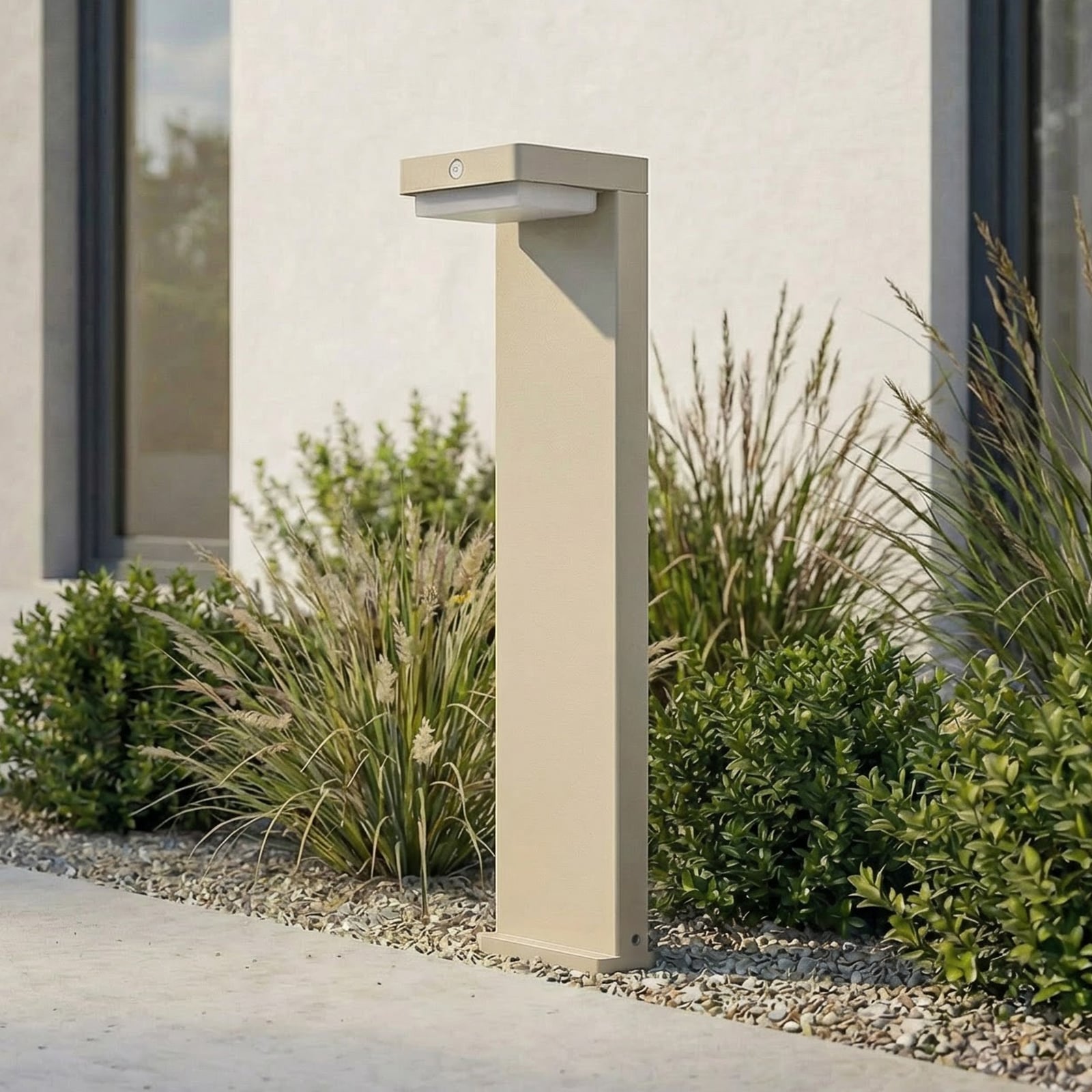 Eleazar LED pedestal light, beige, aluminium, sensor - Lindby