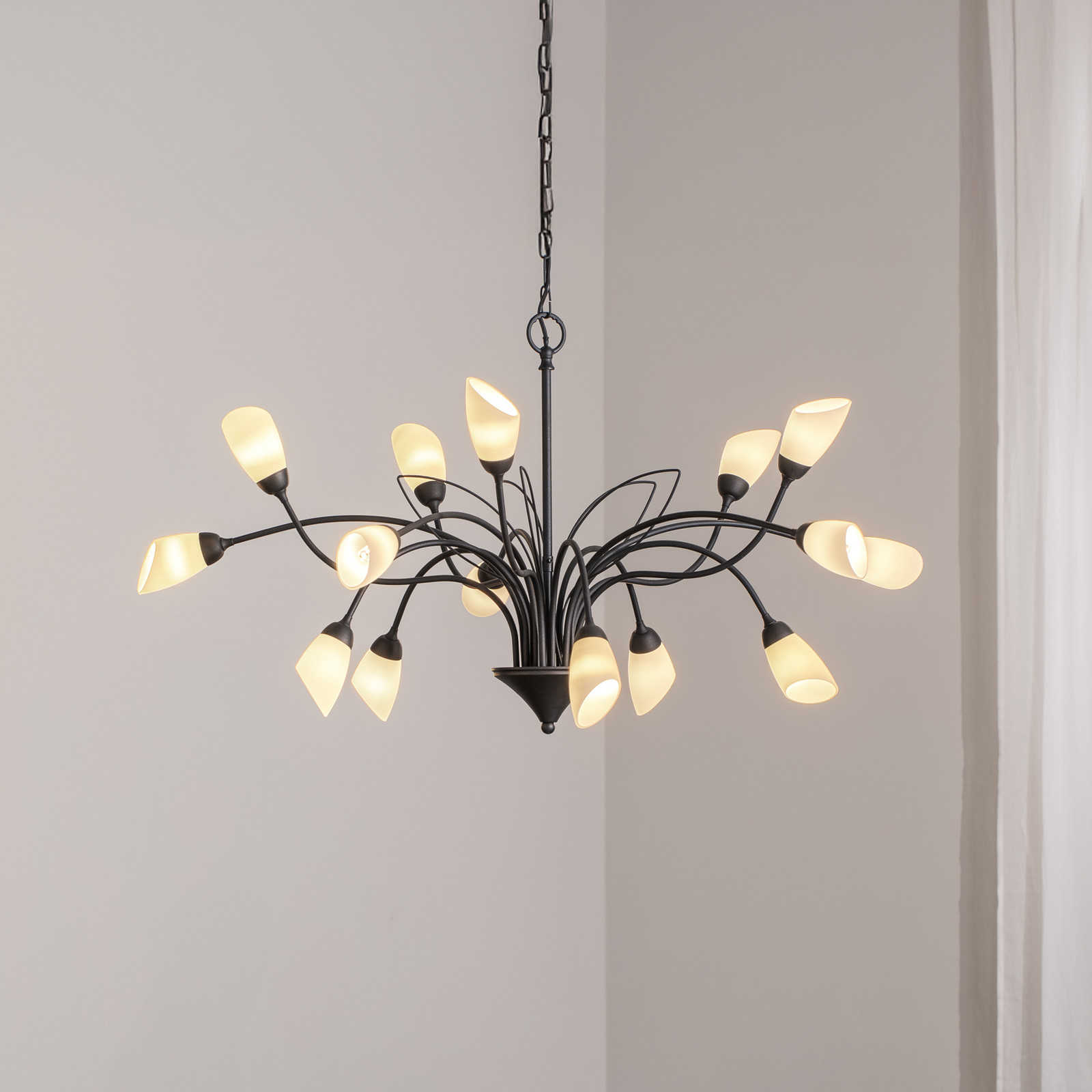 Jupiter Gloriosa lampă suspendată sticlă negru 15 lumini - Camera de zi / sufragerie - negru alb - Metal