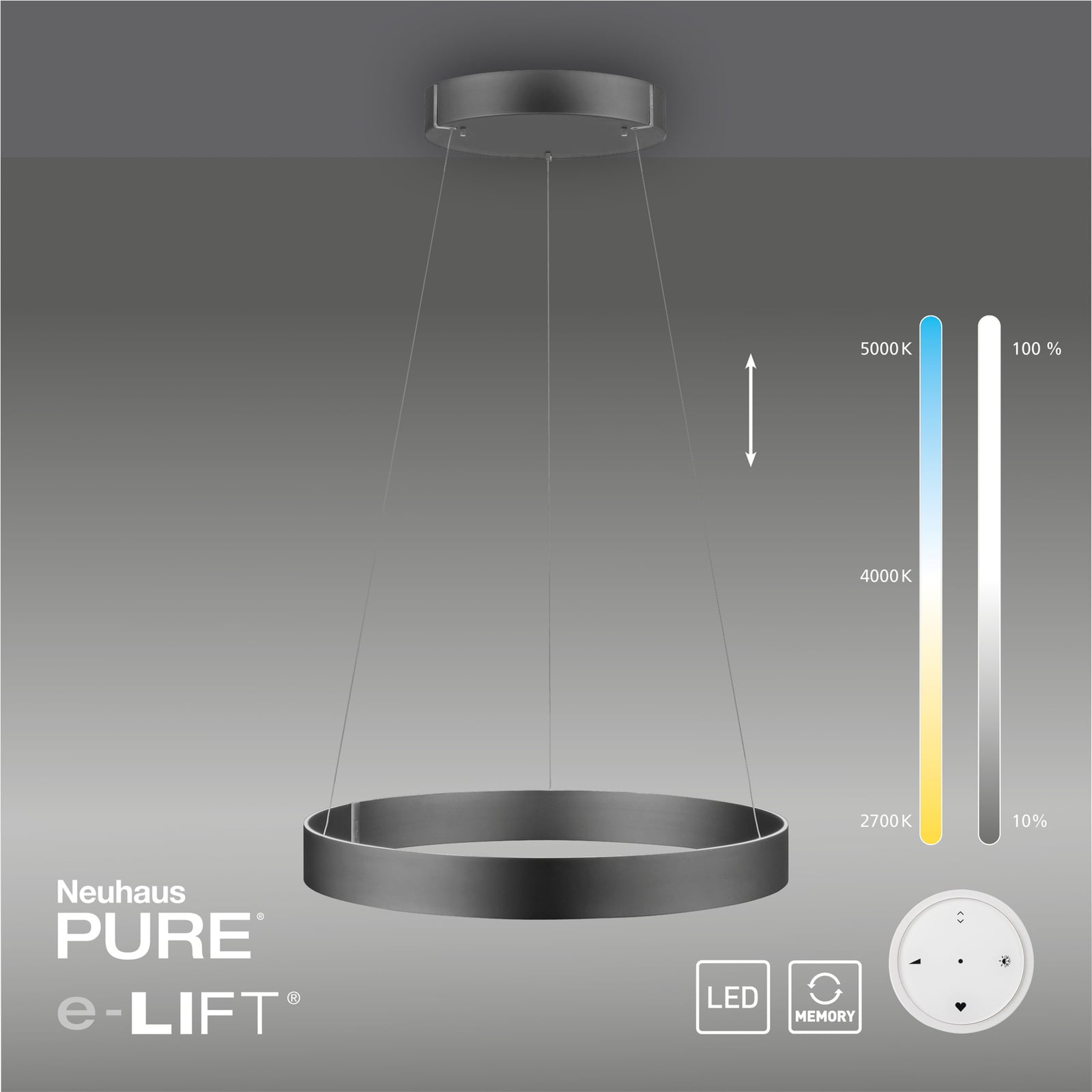 Suspension LED E-Clipse, gris mystique, Ø 70 cm, CCT - PURE Suspension LED E-Clipse, gris mystique, Ø 70 cm, CCT - PURE