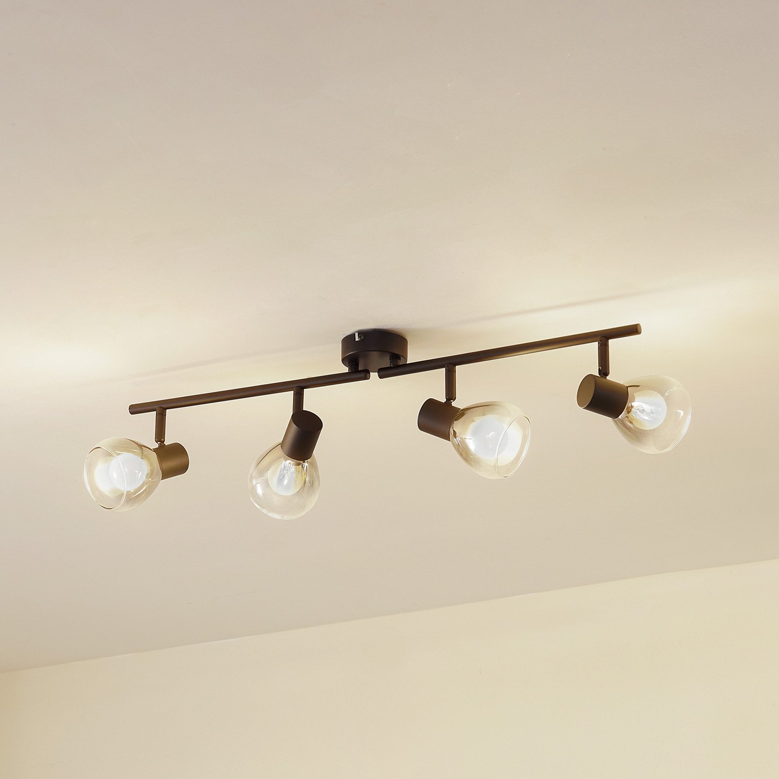 Lindby Pendura plafonieră 4 becuri negru sticlă - Camera de zi / sufragerie - modern - gri fumuriu negru mat