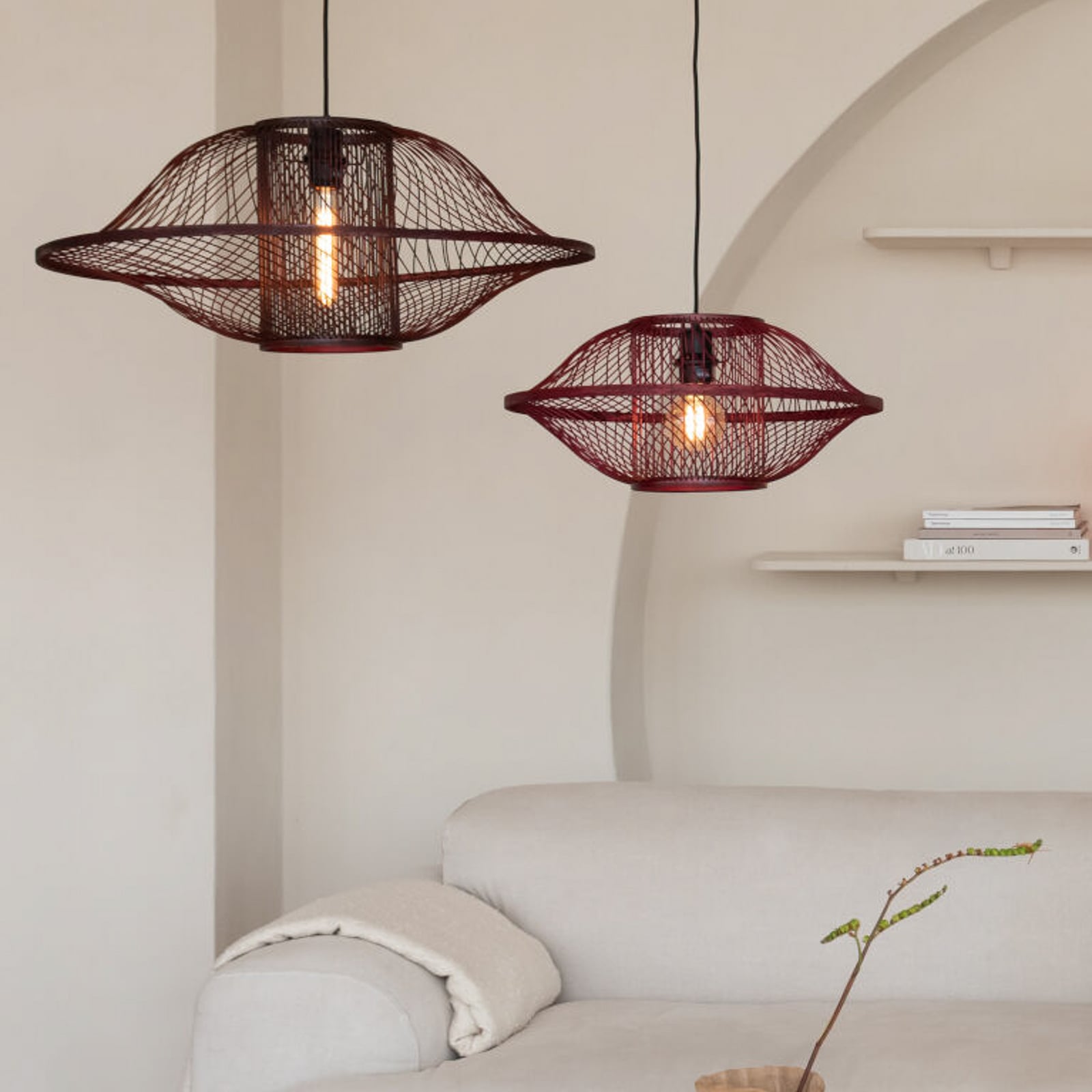 GOOD & MOJO Suspension Maui, rouge, Ø 70 cm, bambou, E27