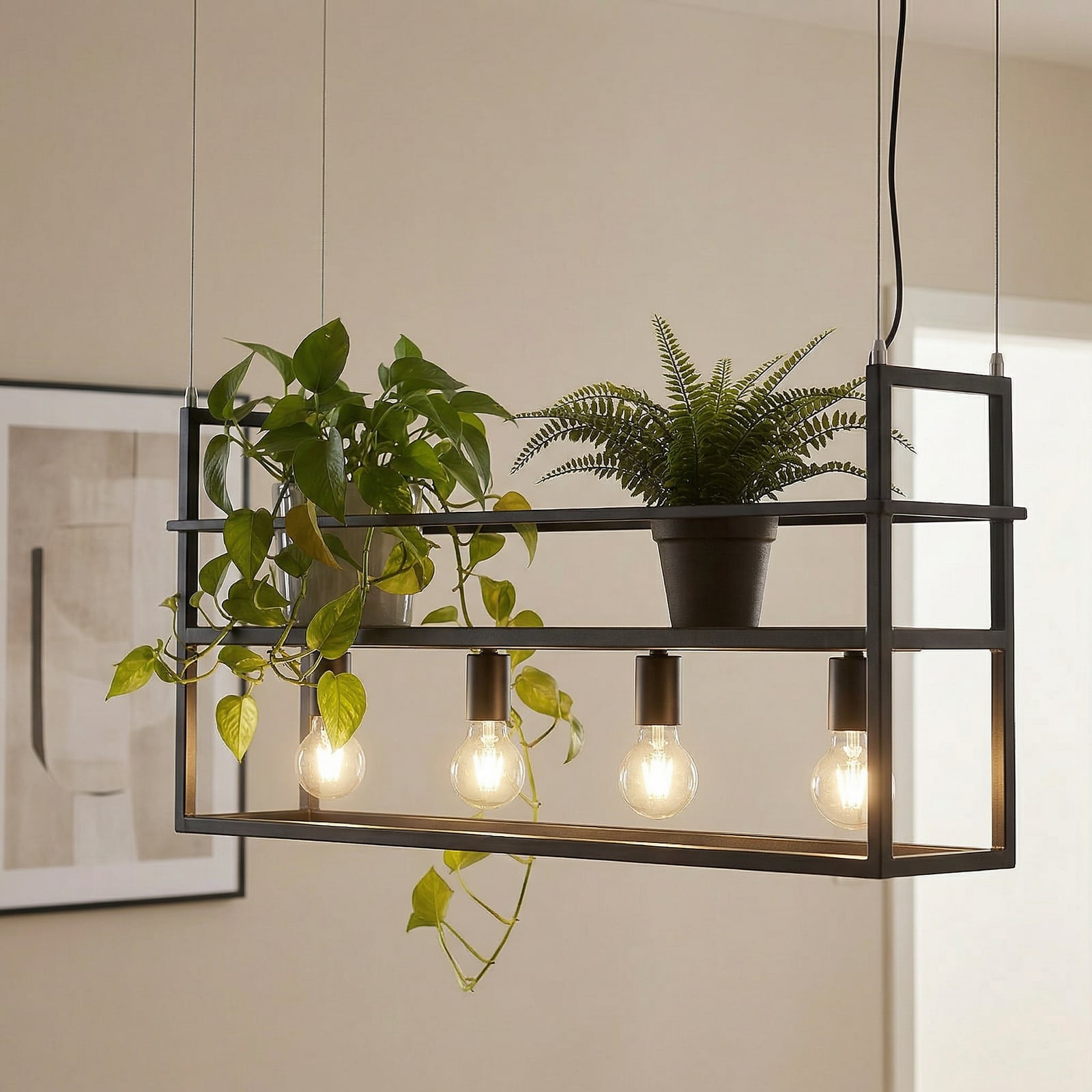 Lindby pendant light Grisela, shelf, black, metal, 120 cm