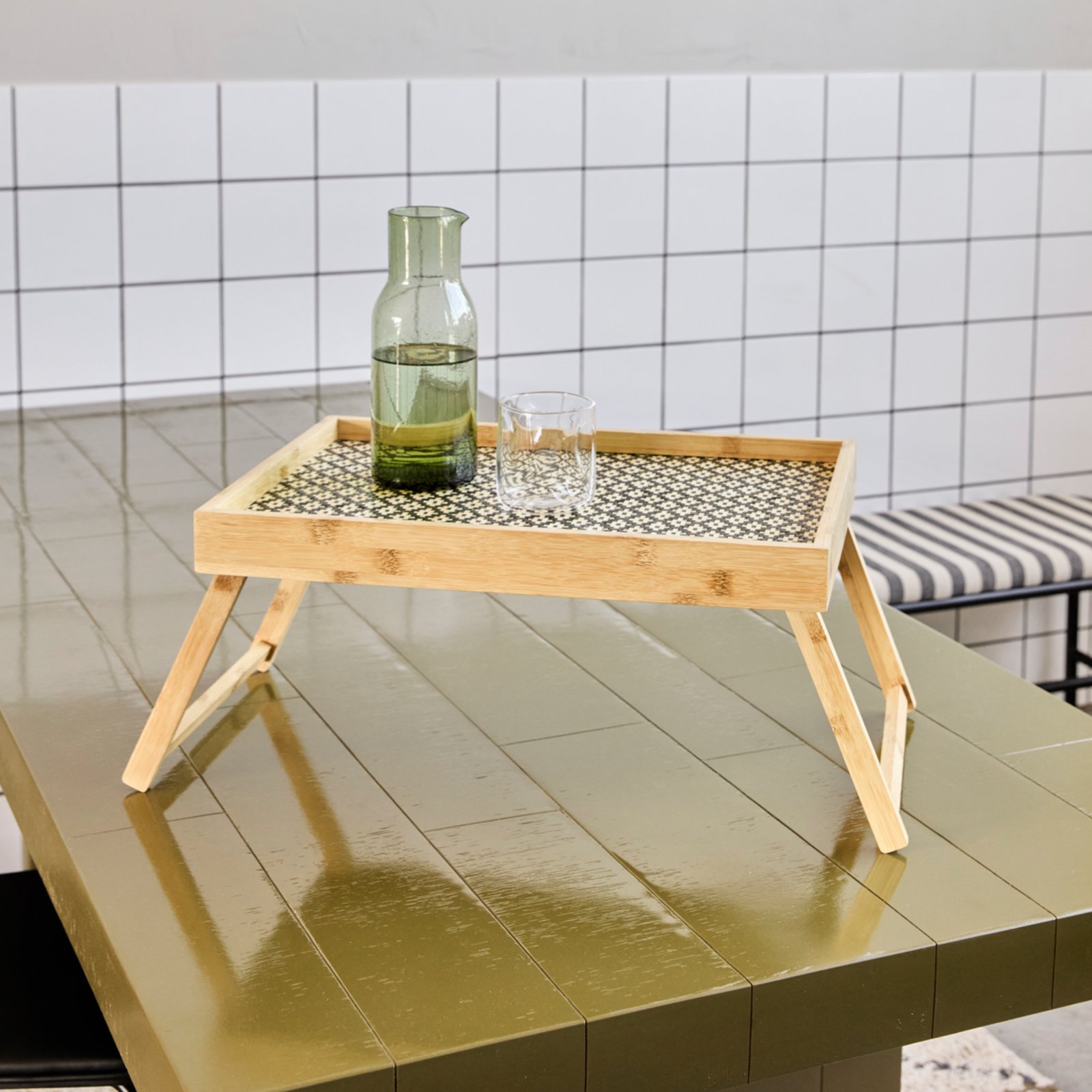 HDTray tray table, palm leaf/bamboo, natural - House Doctor