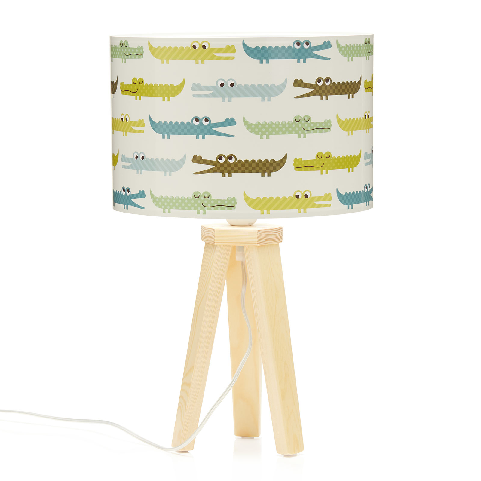 Colourful children's table lamp crocodile with wood