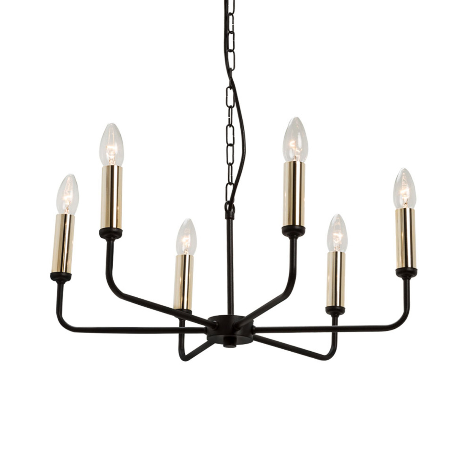 Ampli chandelier, black/gold, six-bulb