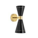 Candeeiro de parede Stilnovo Megafono, preto, largura 14 cm, 2 lâmpadas.