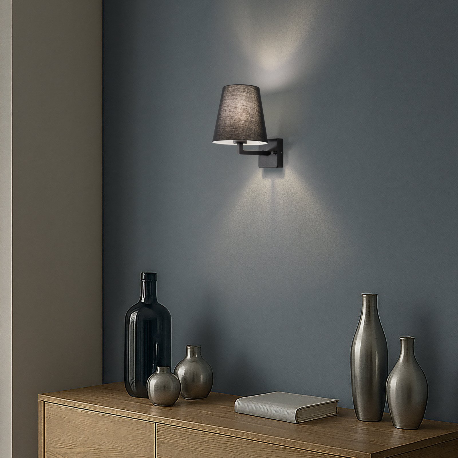 Wandleuchte Profil, schwarz, Metall/ Stoff, Höhe 30 cm
