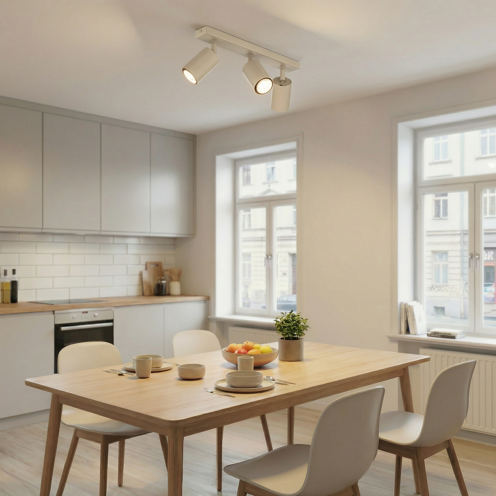 Spot de tavan Zoom, 3 becuri, gri-bej, oțel, GU10