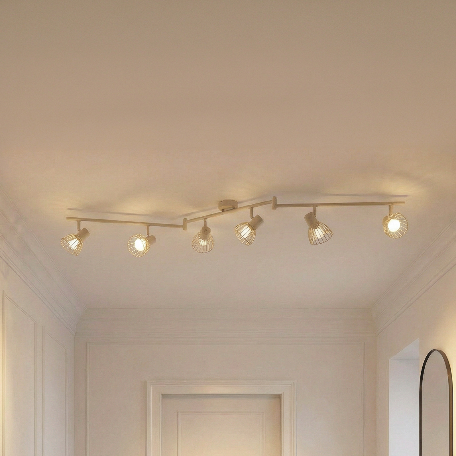 Lindby loftlampe Piena, beige, 6 lyskilder, metal, 150 cm