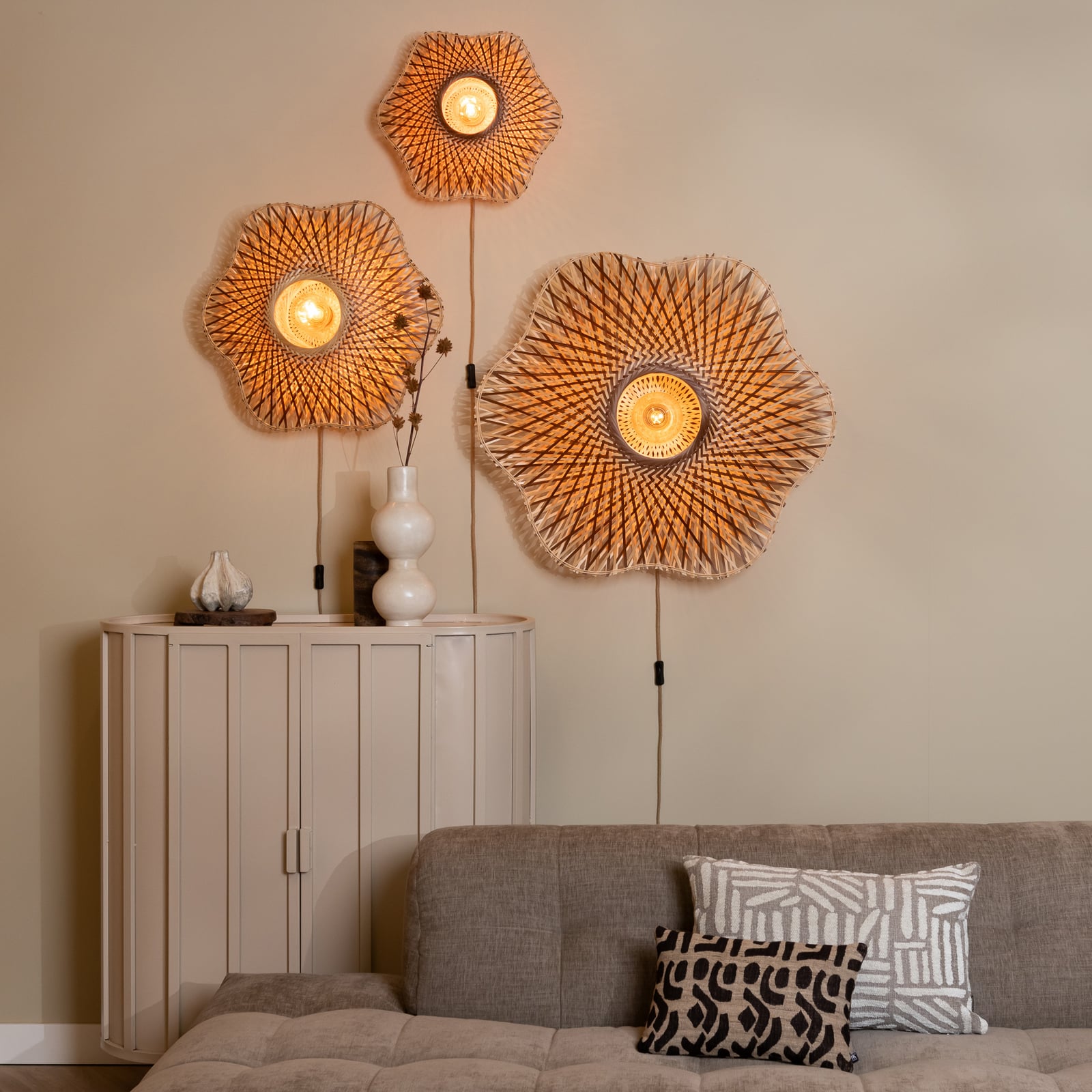 GOOD & MOJO Applique murale Madura, Ø 60 cm, naturel/marron, prise