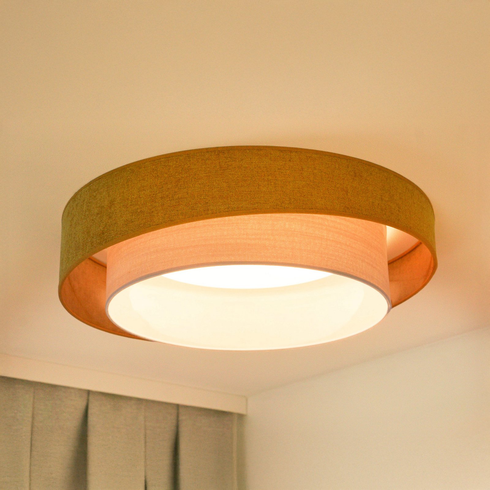 Lampa sufitowa LED Luneta S, szenilowa, musztardowo-żółta/szara, 3-stopniowa