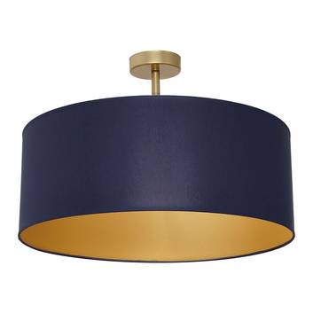 Ben ceiling light, fabric lampshade, navy/gold