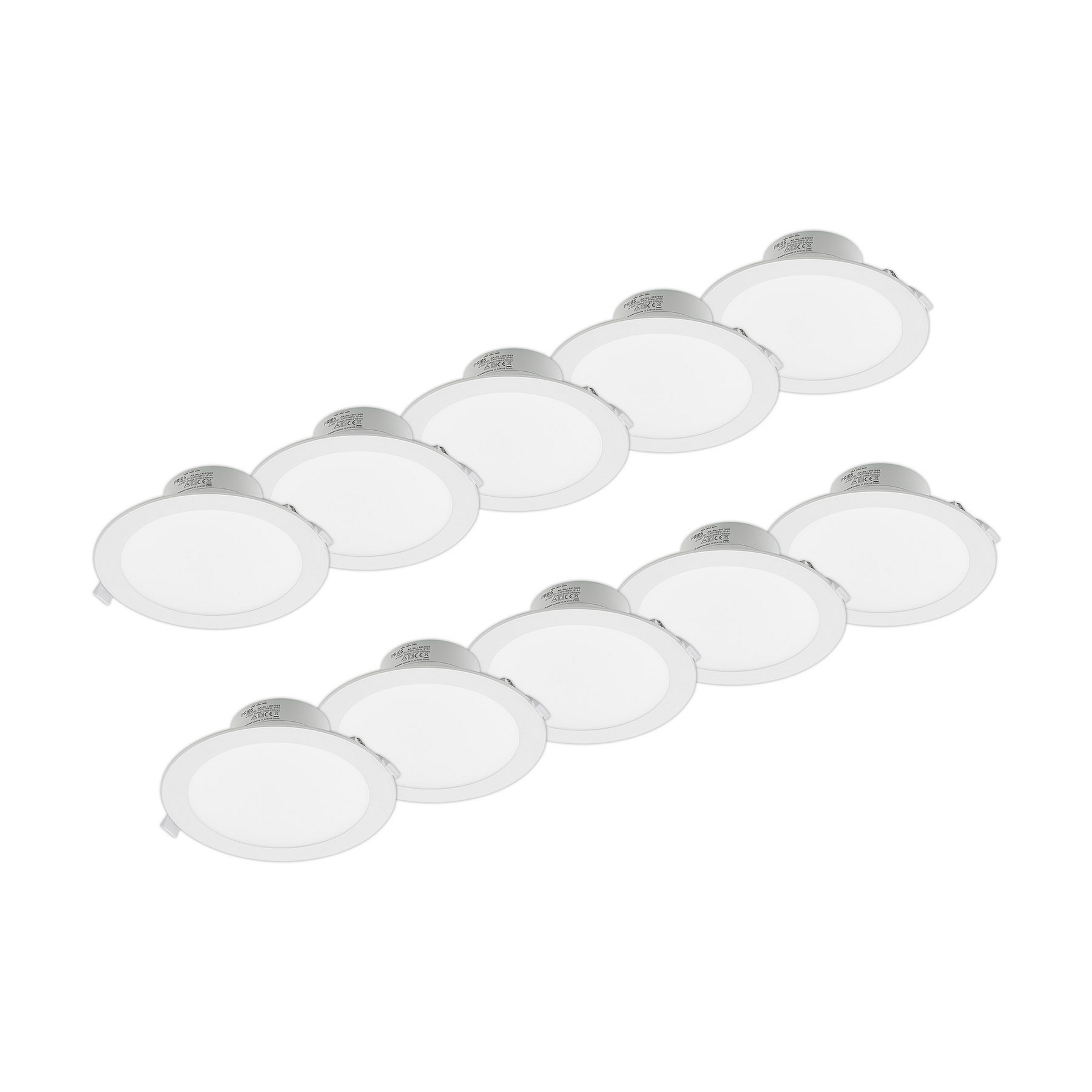Prios LED-Einbaulampe Rida, 10er, weiß, 23cm, 25W, CCT, IP44