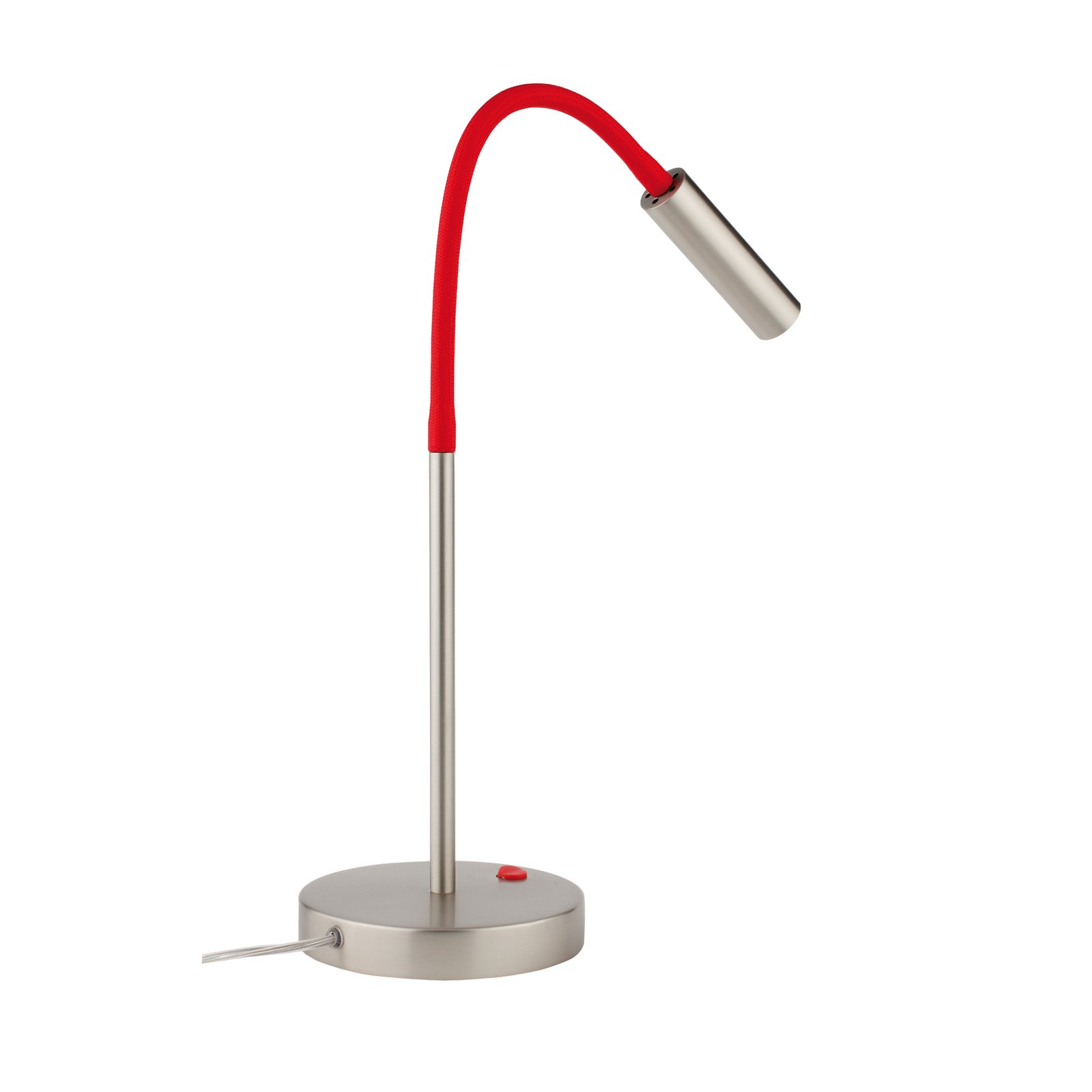 Rocco LED table lamp, matt nickel, flex arm red