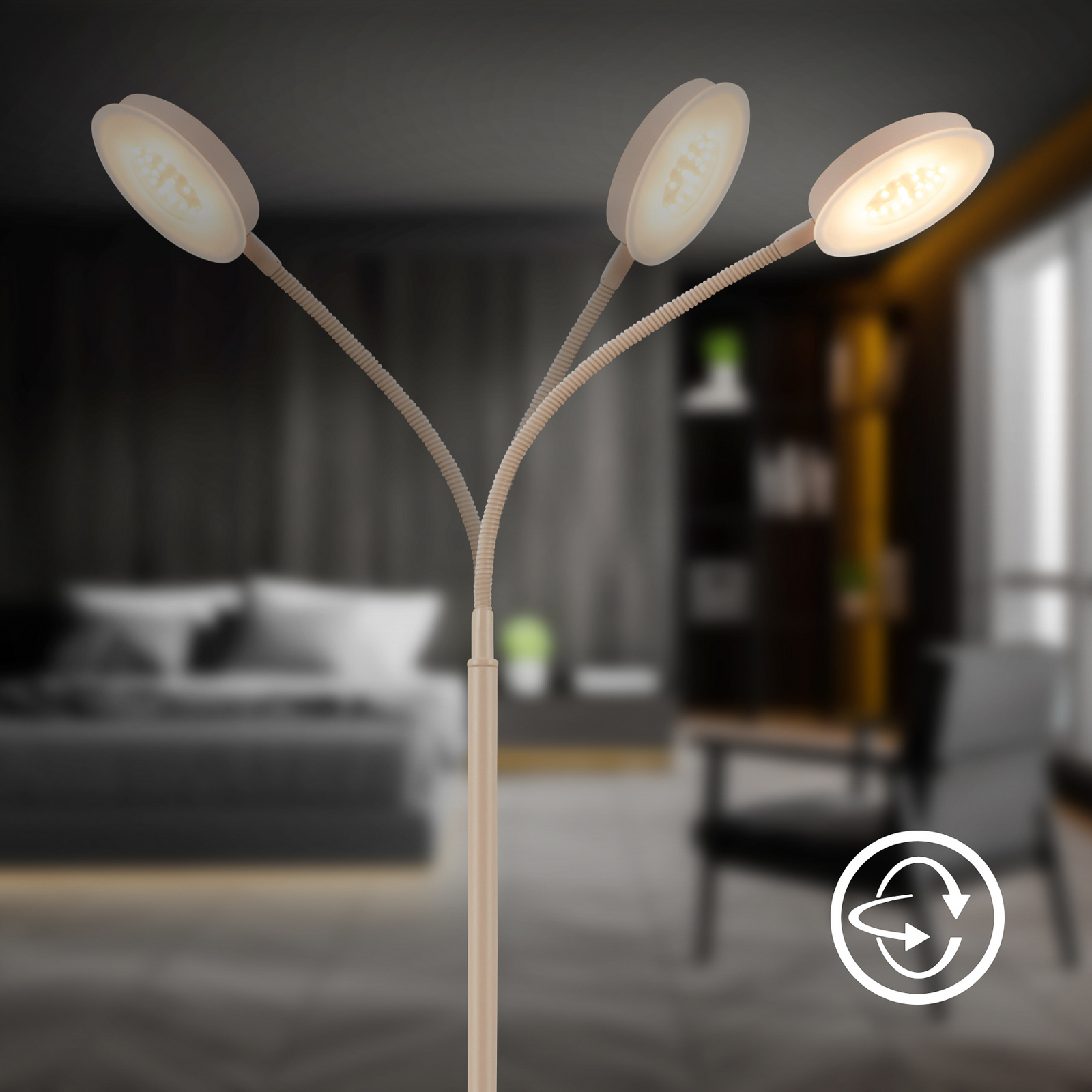 LED stāvlampa Megg, smilškrāsā, metāla, 3000 K, pieskārienu dimmeris