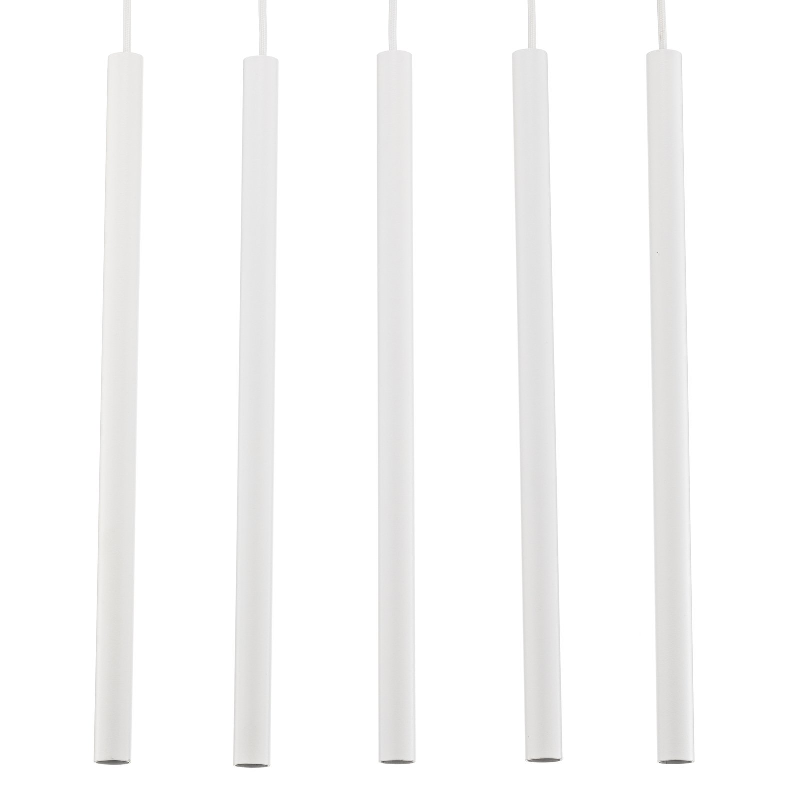 Thin pendant light, white, 5-bulb, linear