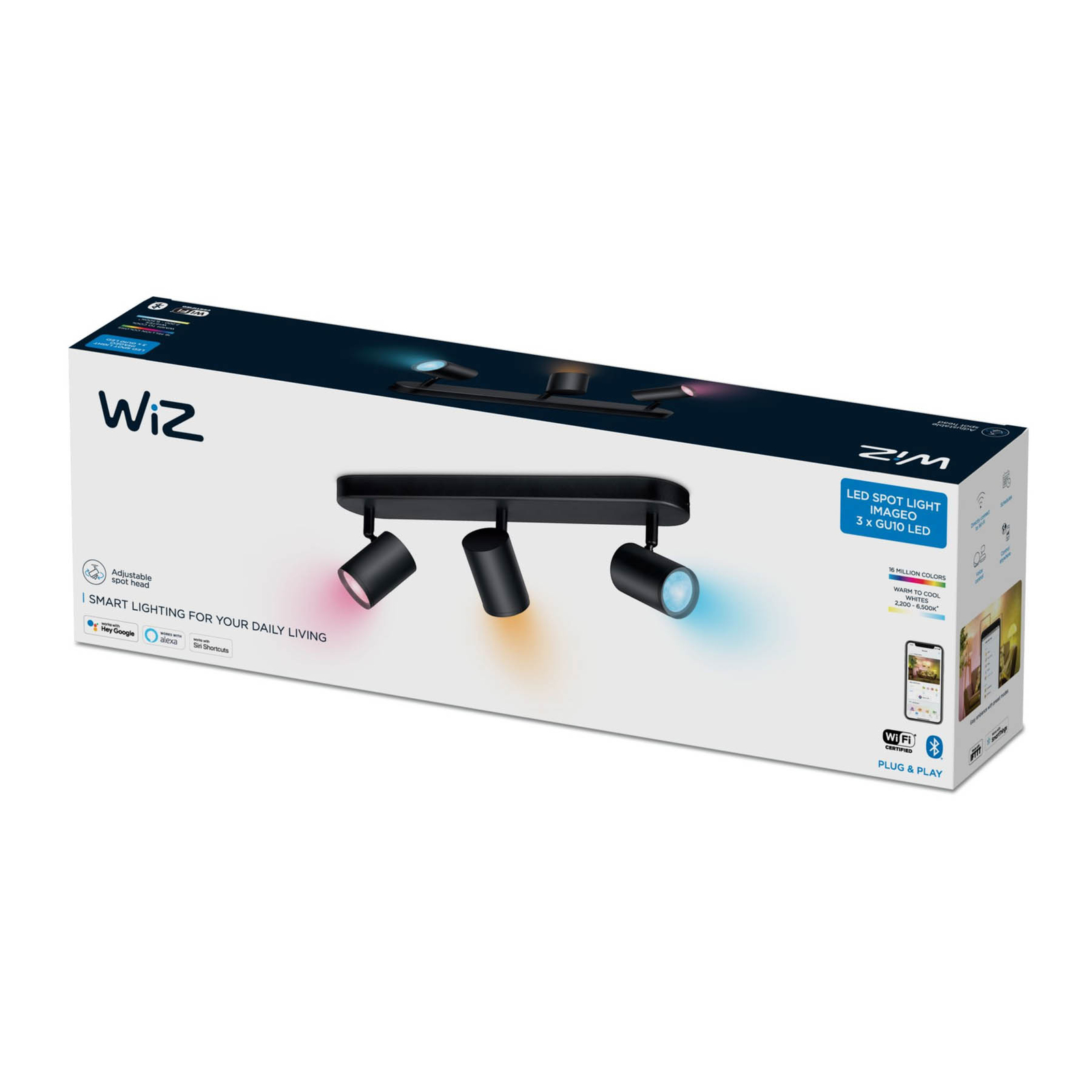 WiZ Imageo LED reflektor 3-svetelný RGB, čierny