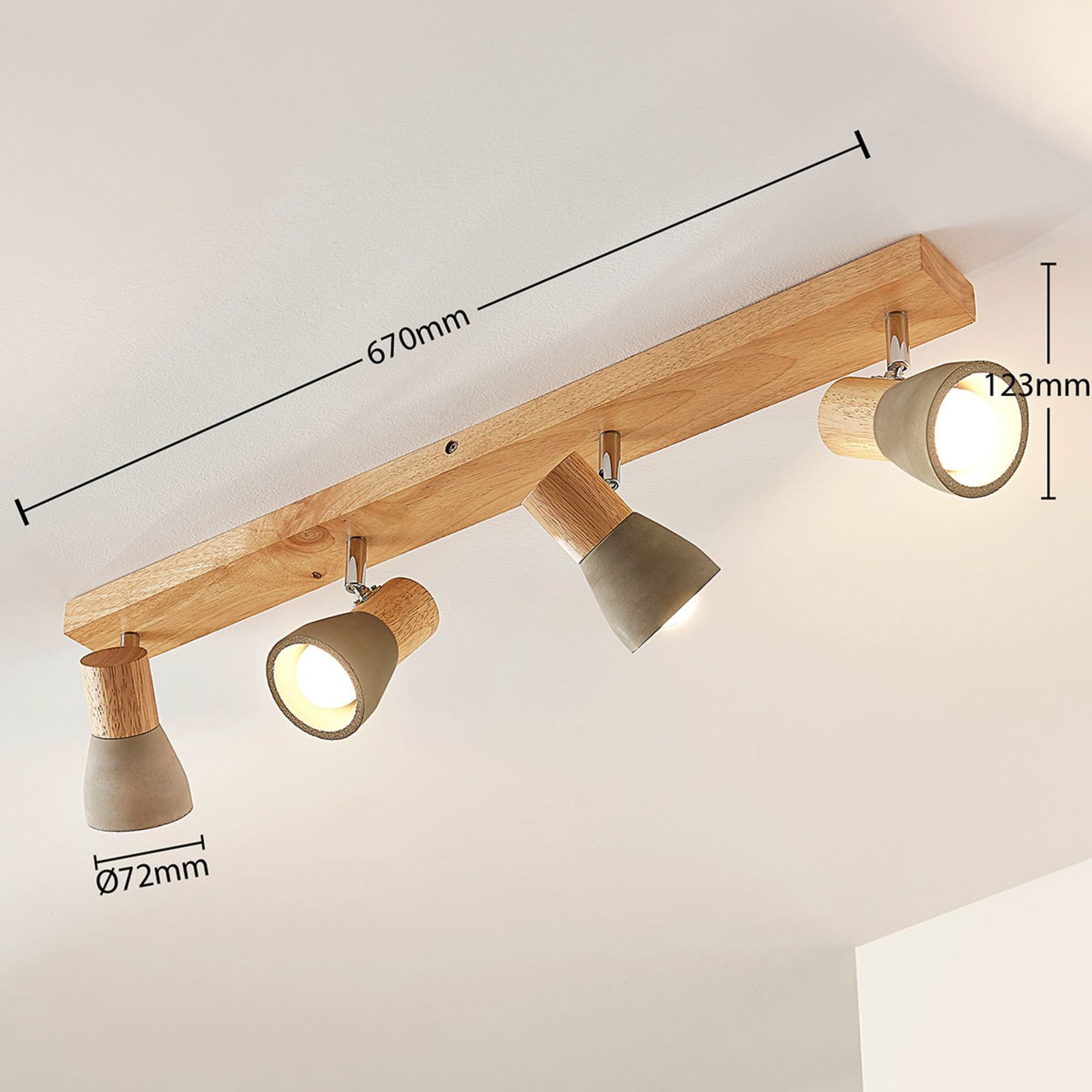 Filiz 4 Ceiling Lamp Concrete/Wood - Lindby