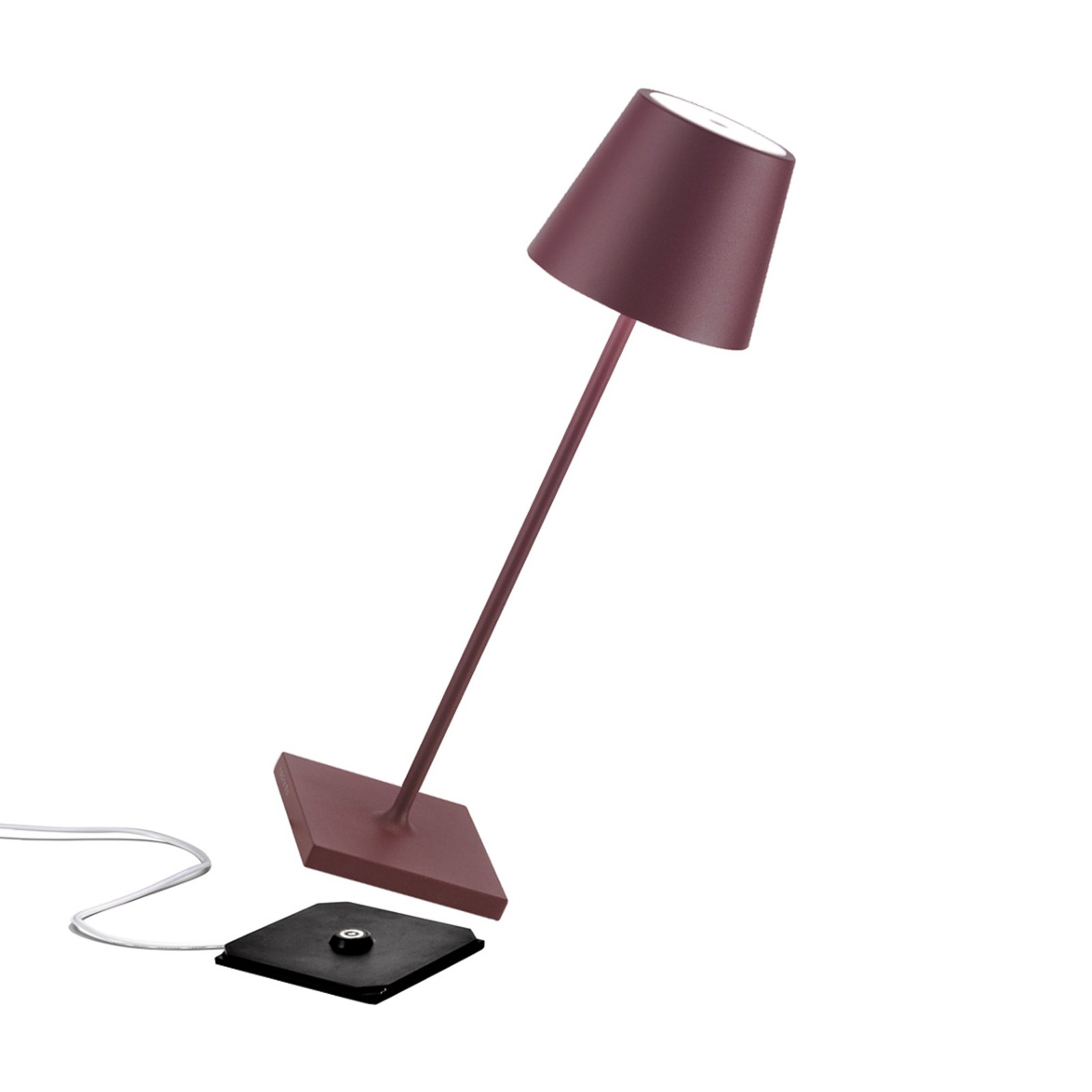 Zafferano Poldina uzlādējama galda lampa IP65 bordeaux