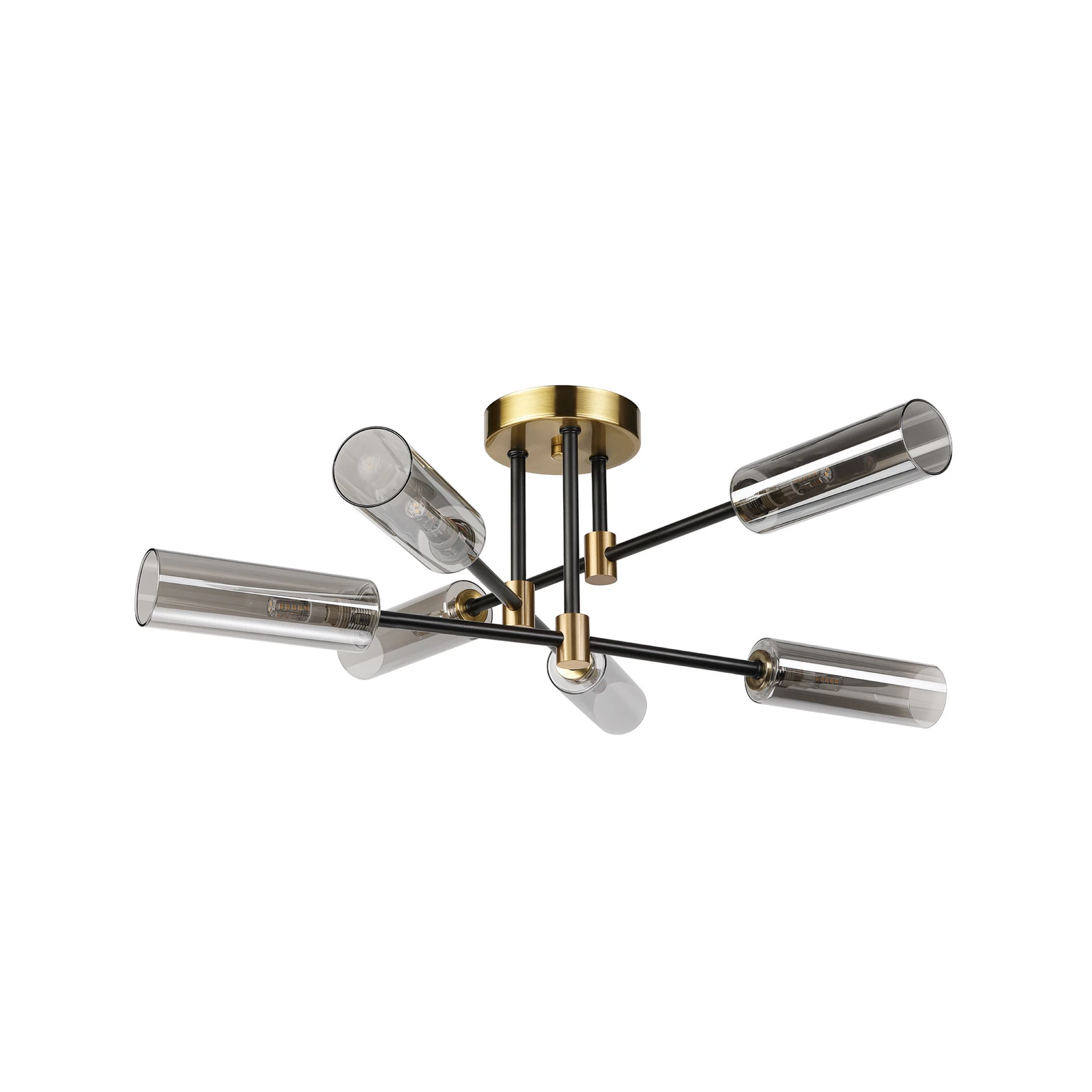 Plafondlamp Tessa, rookgrijs/zwart/messing, glas, G9
