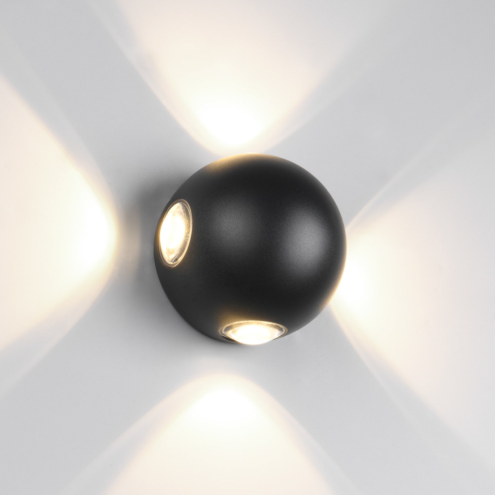 LED utendørs vegglampe Avisio, svart, 4-lys, halvsirkelformet