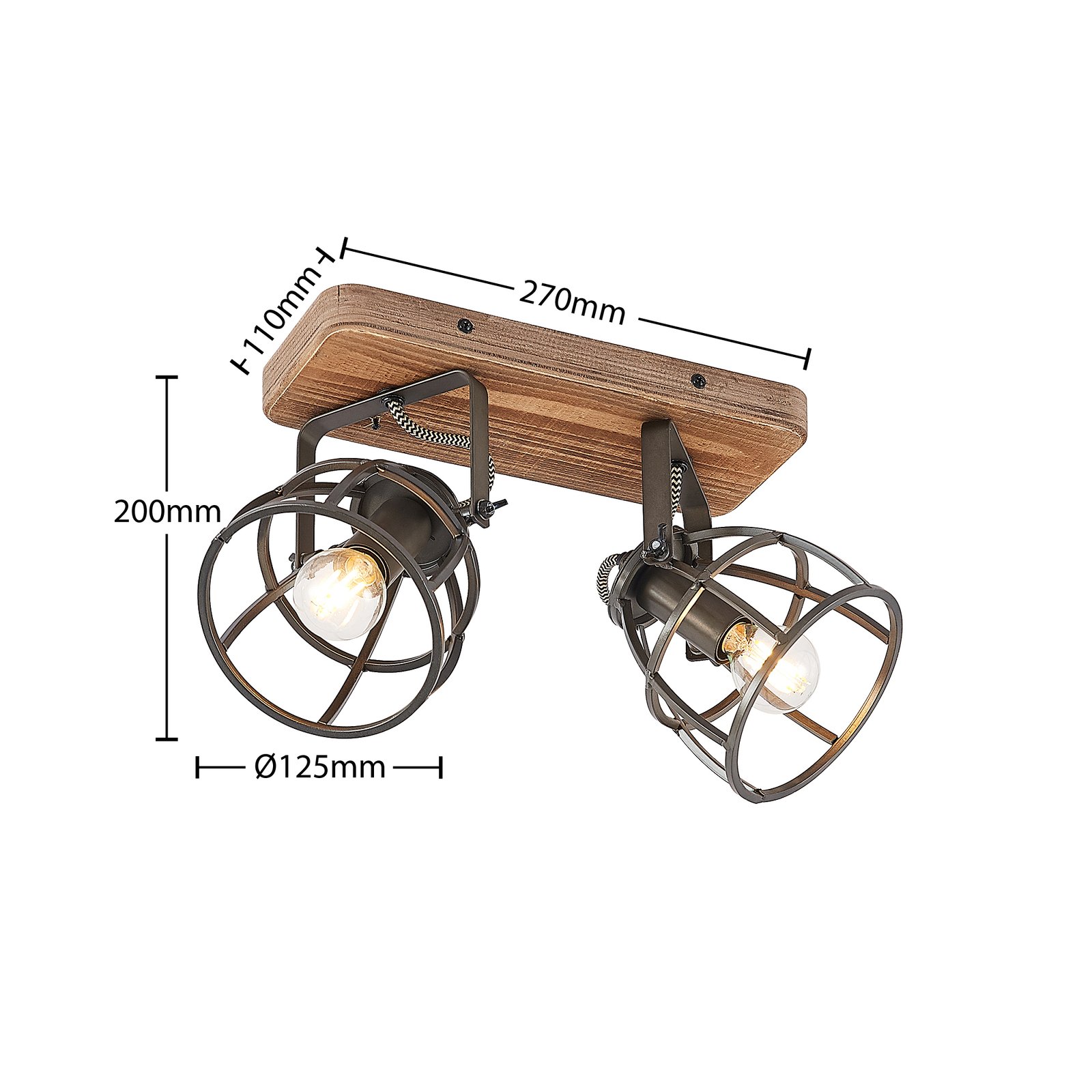 Rutger 2 Kattovalaisin Wood/Black - Lindby