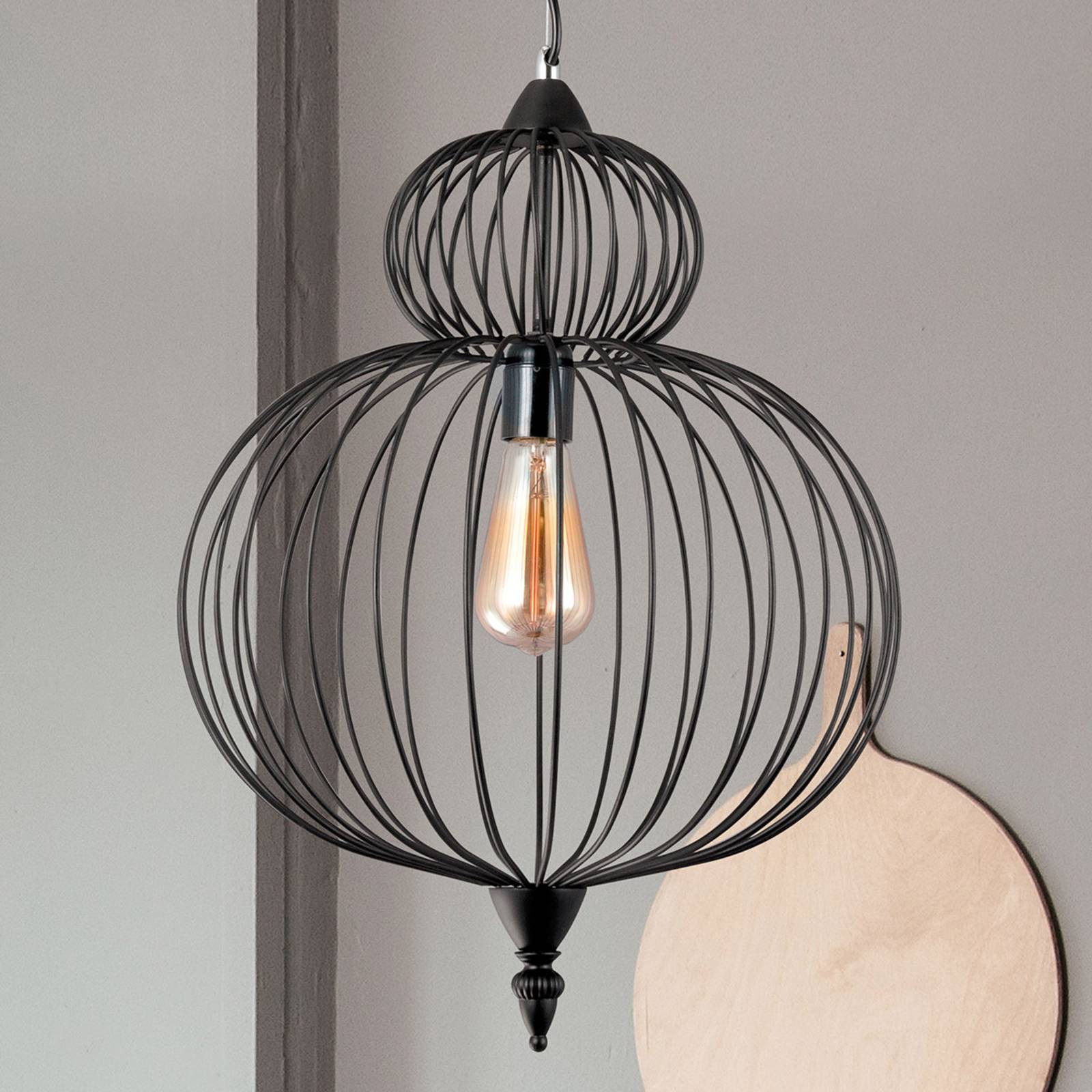 Zola hanging light, cage lampshade, black