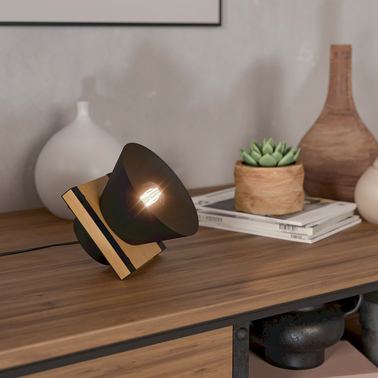 Maccles lampă de masă negru cu lemn