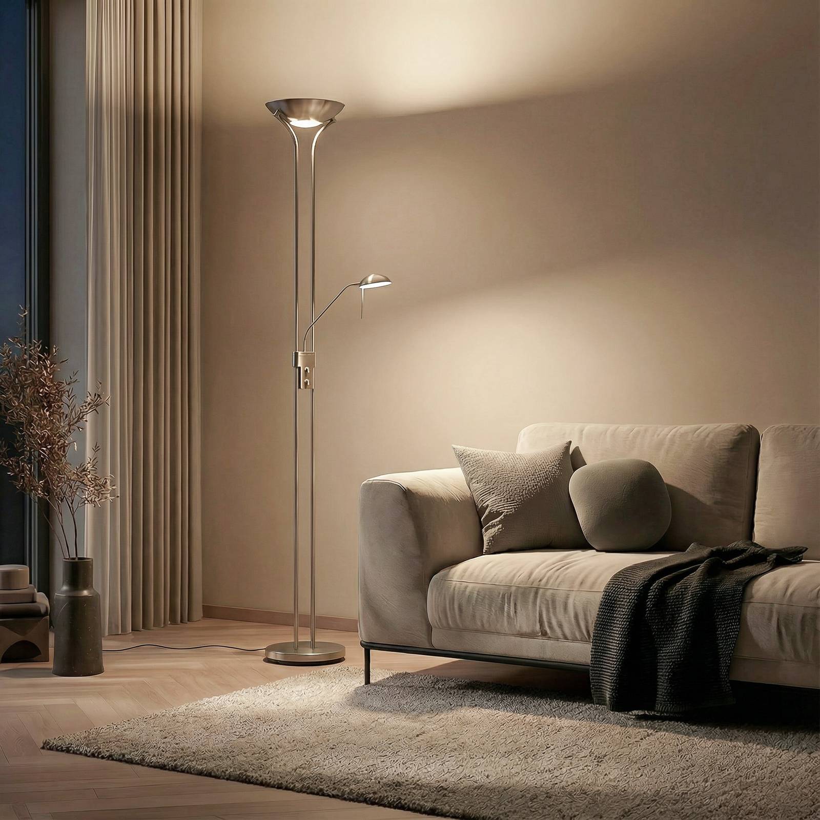 Lindby LED-Standleuchte Josefin, nickel, Leselicht, dimmbar günstig online kaufen