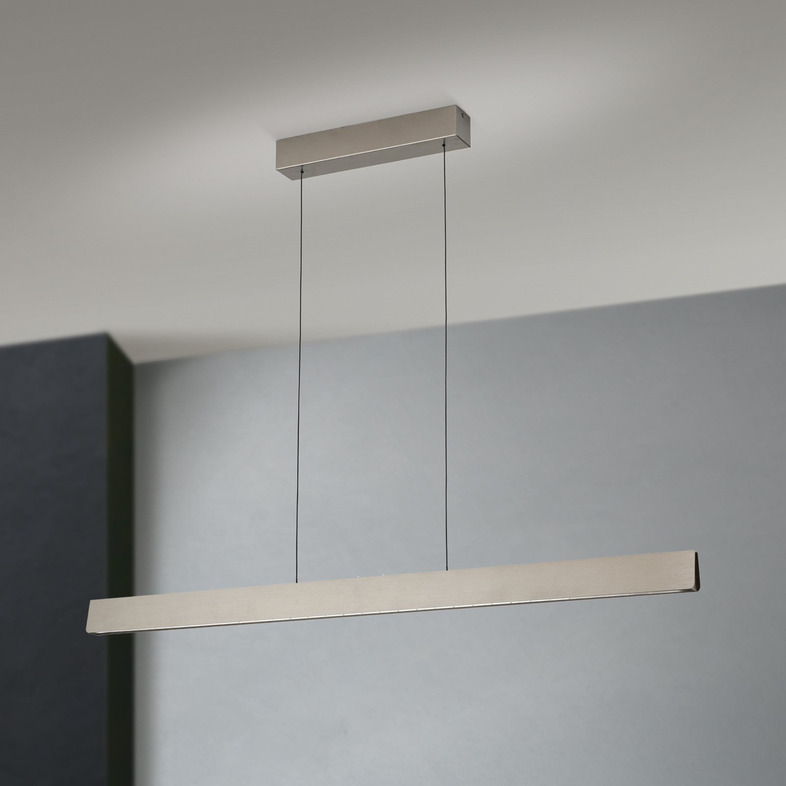 LED hanging light Tara, nickel-coloured, length 120 cm, aluminium/steel