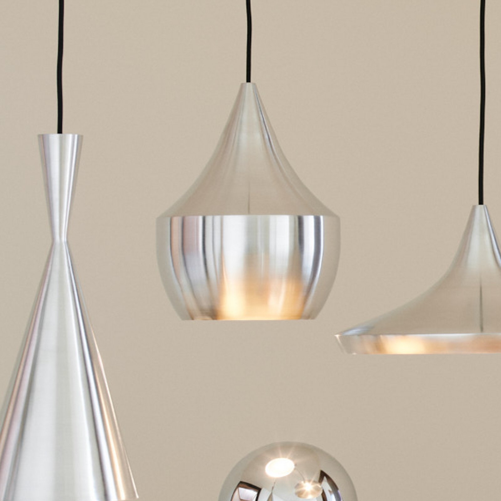 Tom Dixon LED-Hängelampe Beat Tall Unbeaten, aluminiumfarben