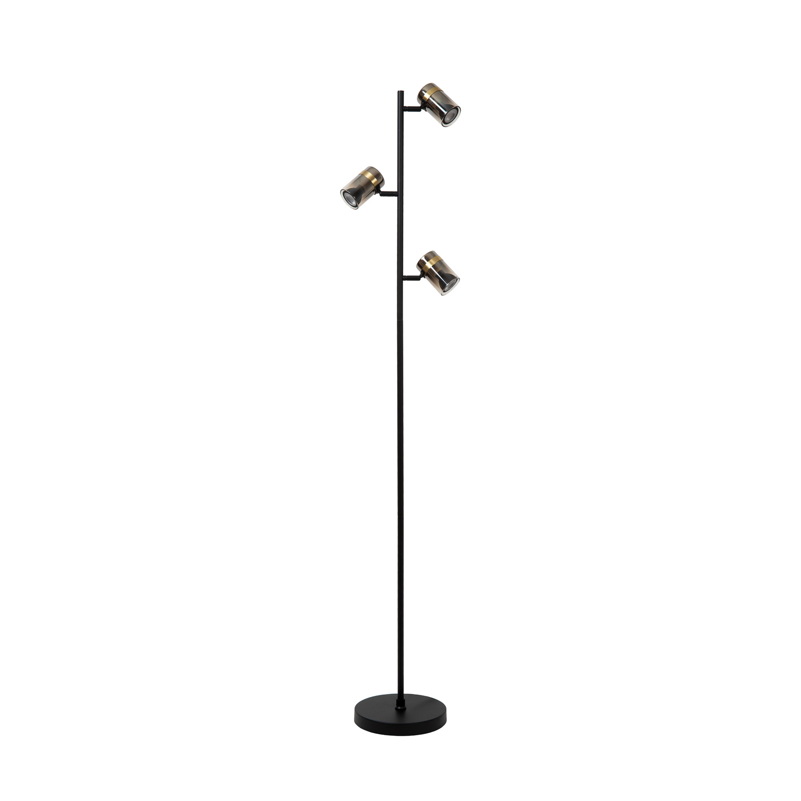 Vloerlamp Upton, hoogte 154 cm, zwart/rookgrijs, 3-lamps.