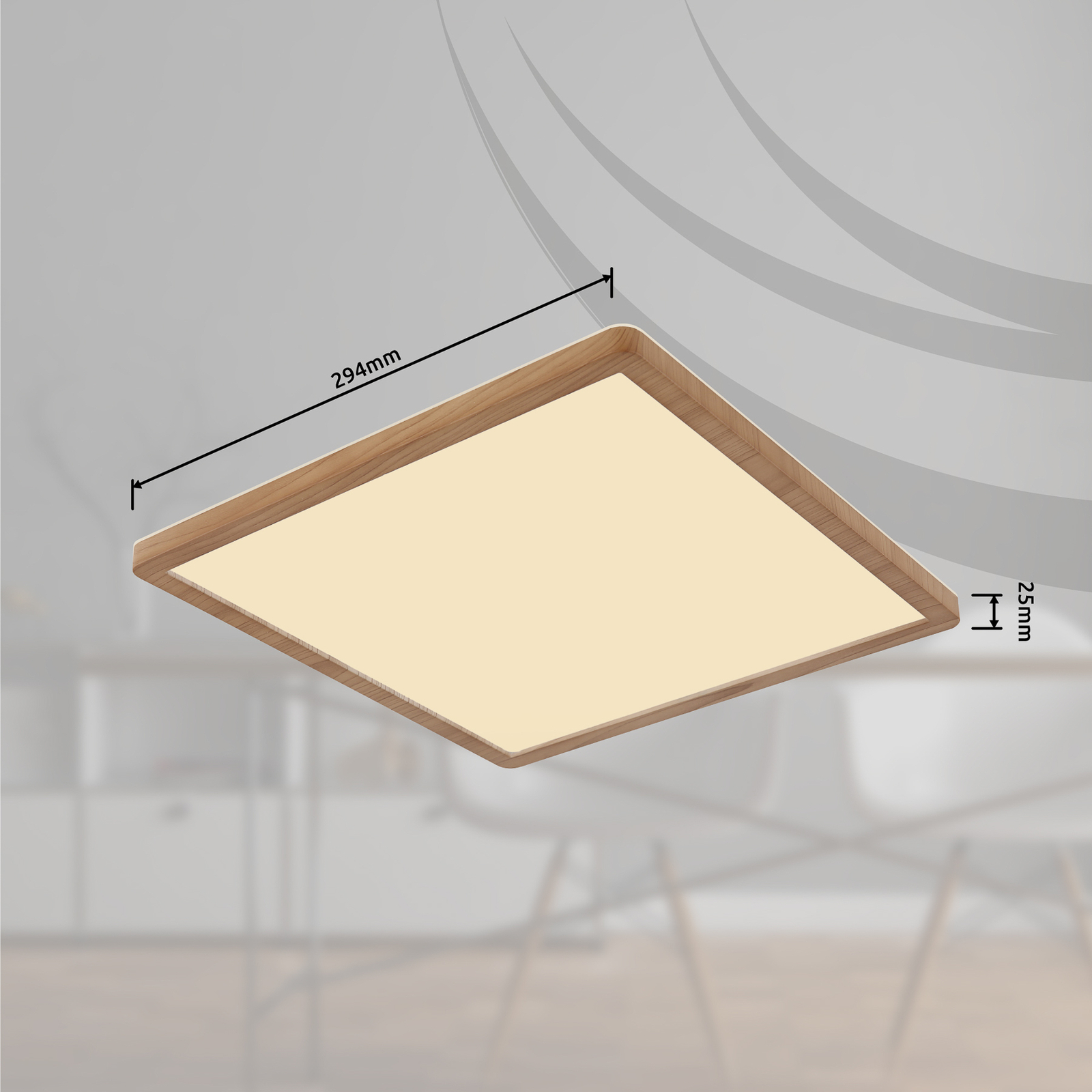 LED stropní světlo Sapana, délka 29,5 cm, dřevo