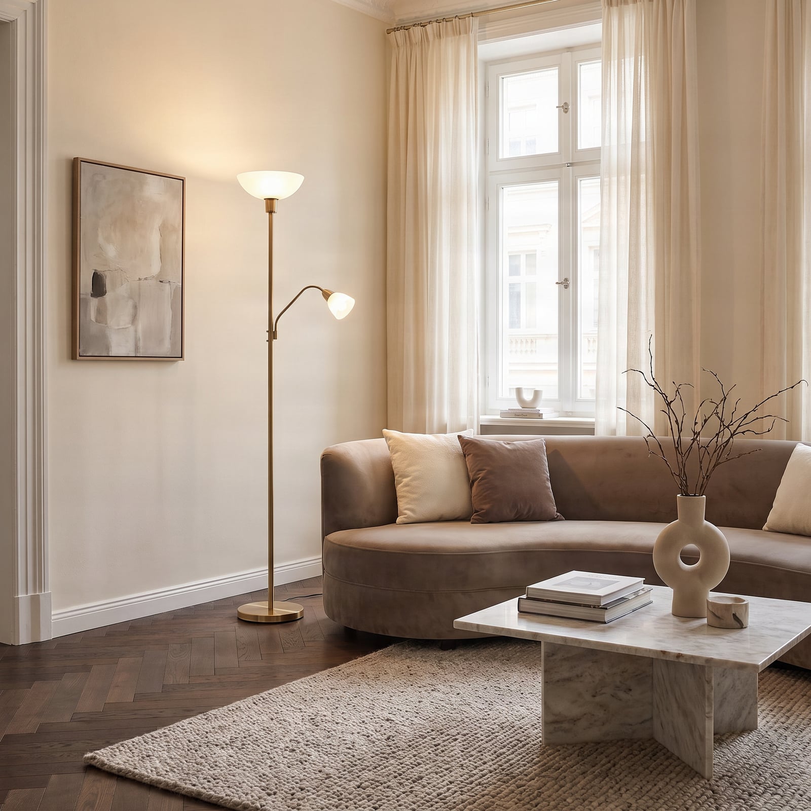 Lindby Jost stropna lampa, 180 cm, mesing, lampa za čitanje, E27