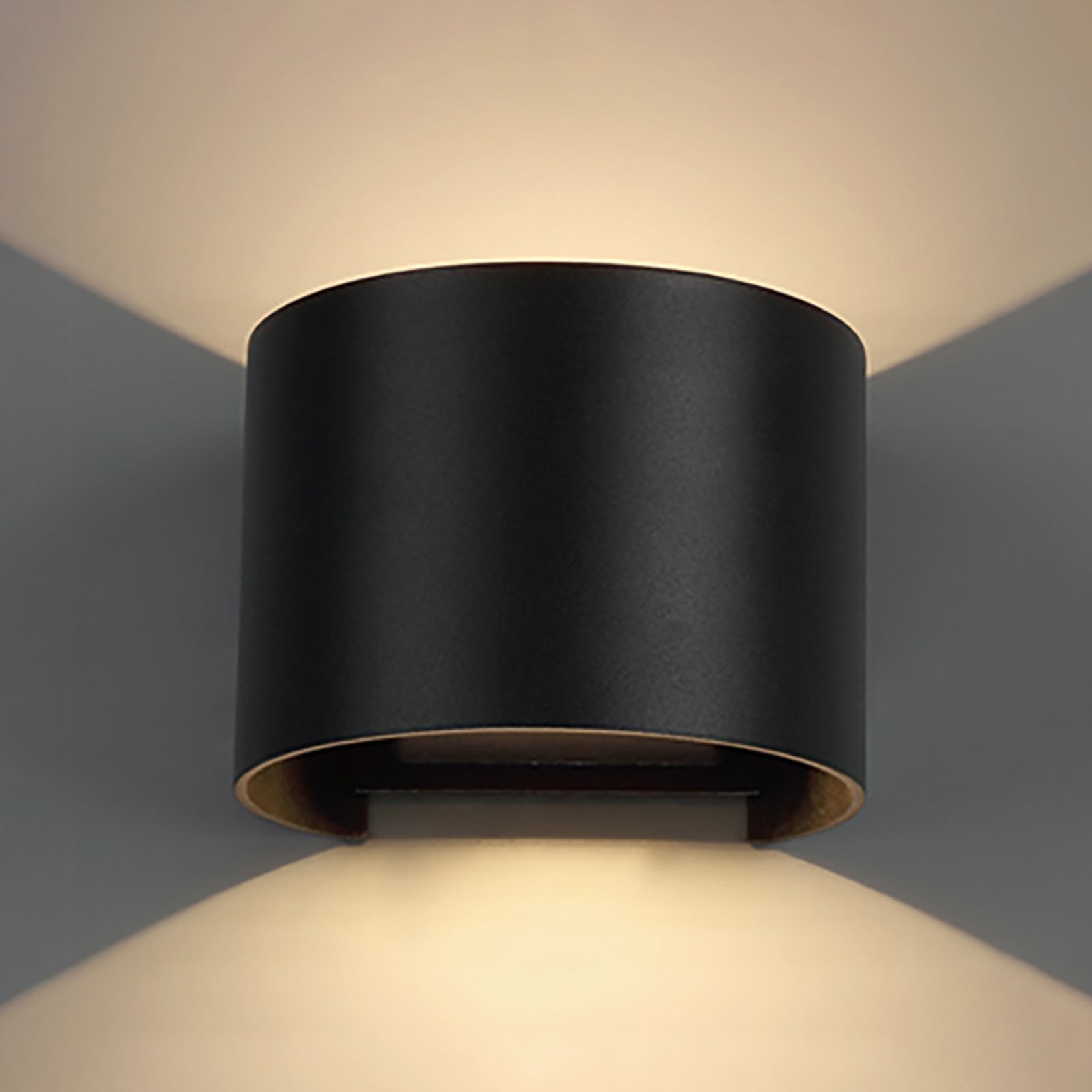 Davos Aplique de exterior LED, redondo, negro, atenuable, aluminio